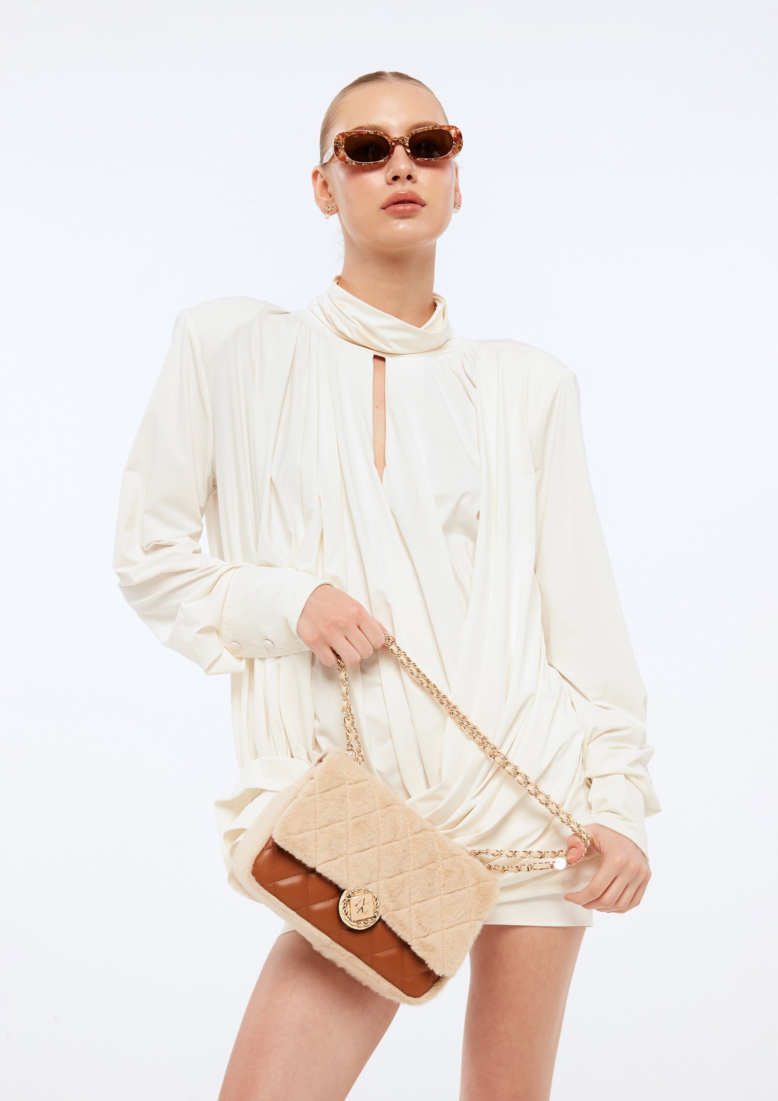 Nico Fur M Crossbody Bag - Beige