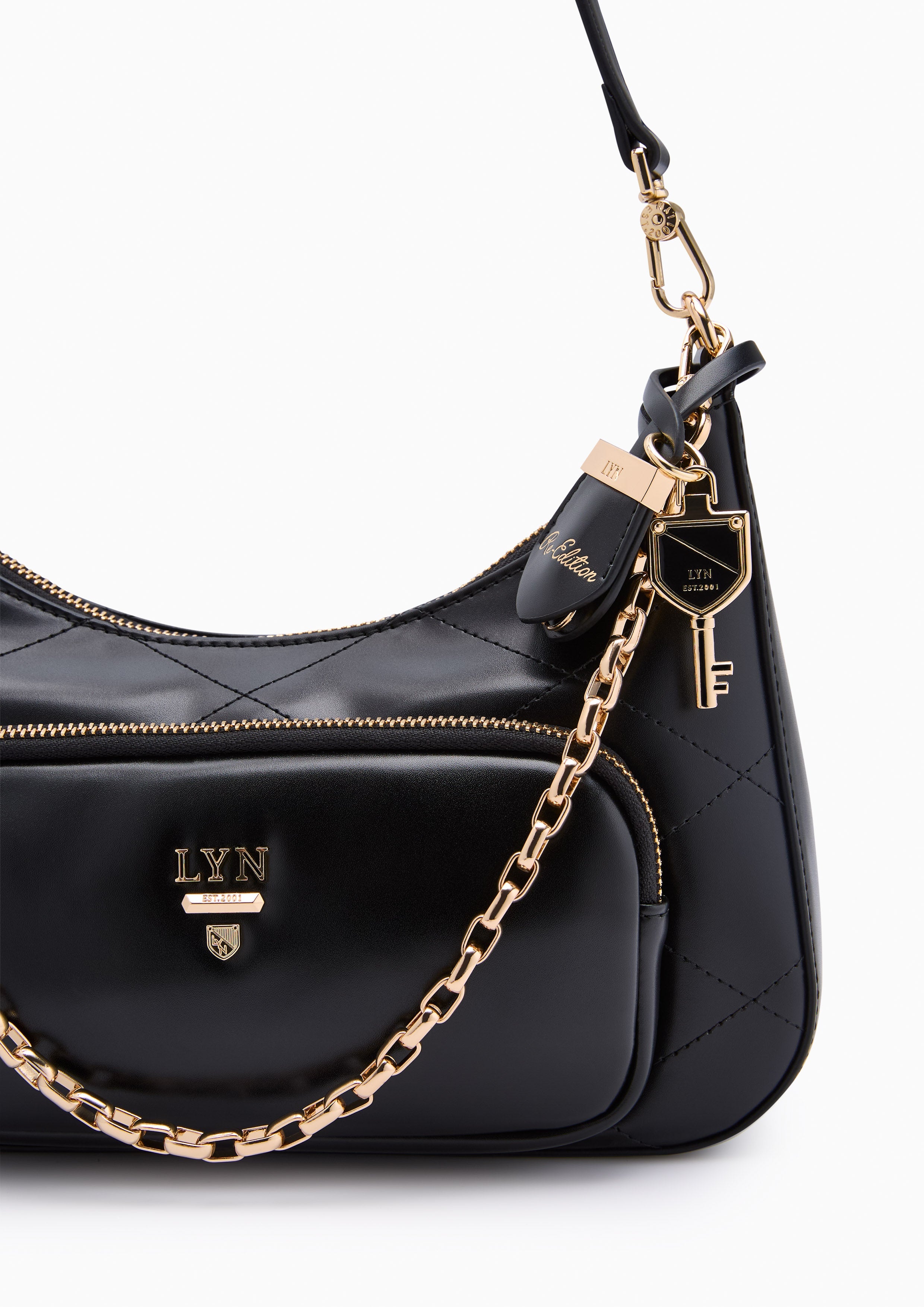 Re-Edit Rosee Quilt M Shoulder Bag - Black