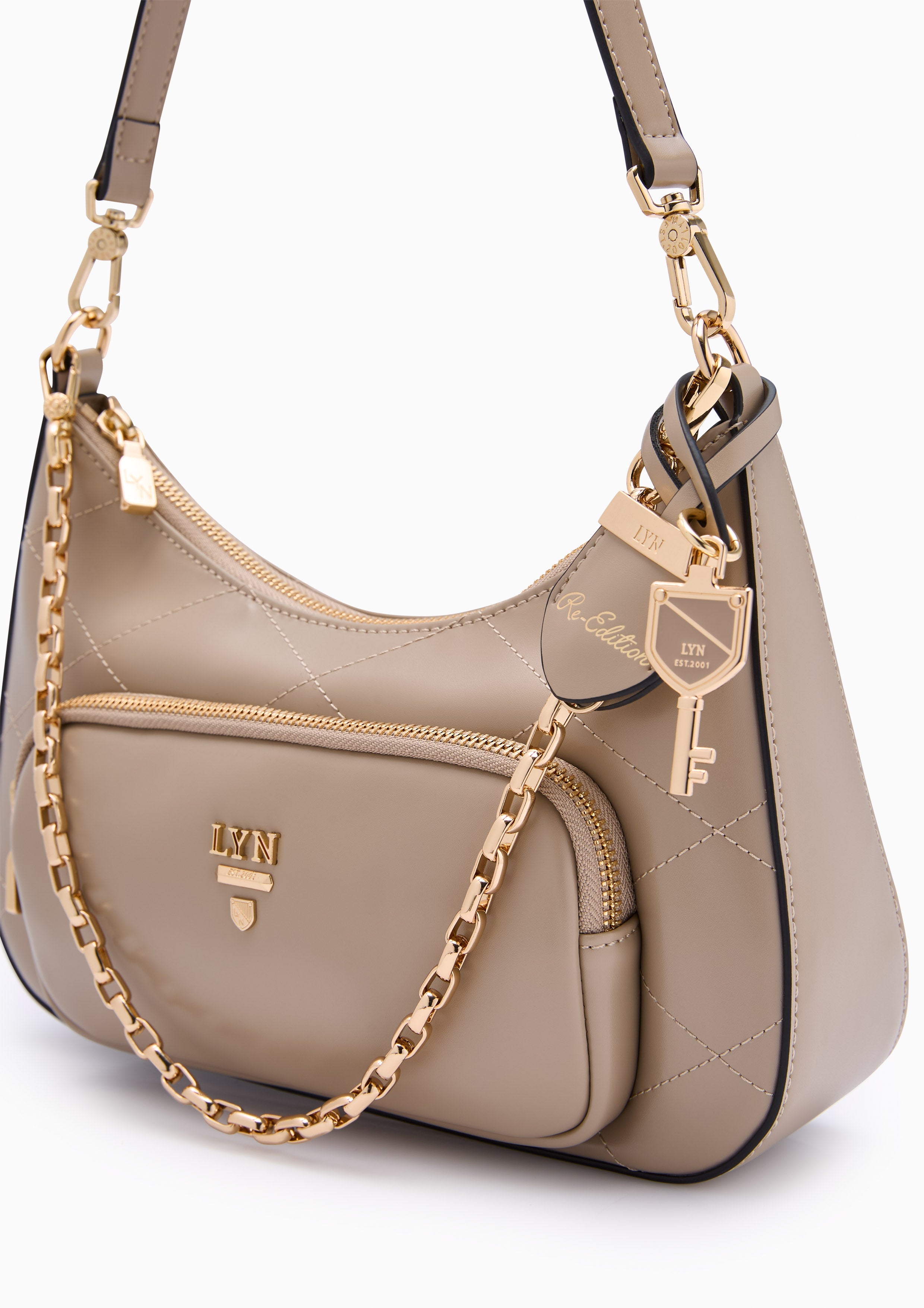 Re-Edit Rosee Quilt M Shoulder Bag - Taupe