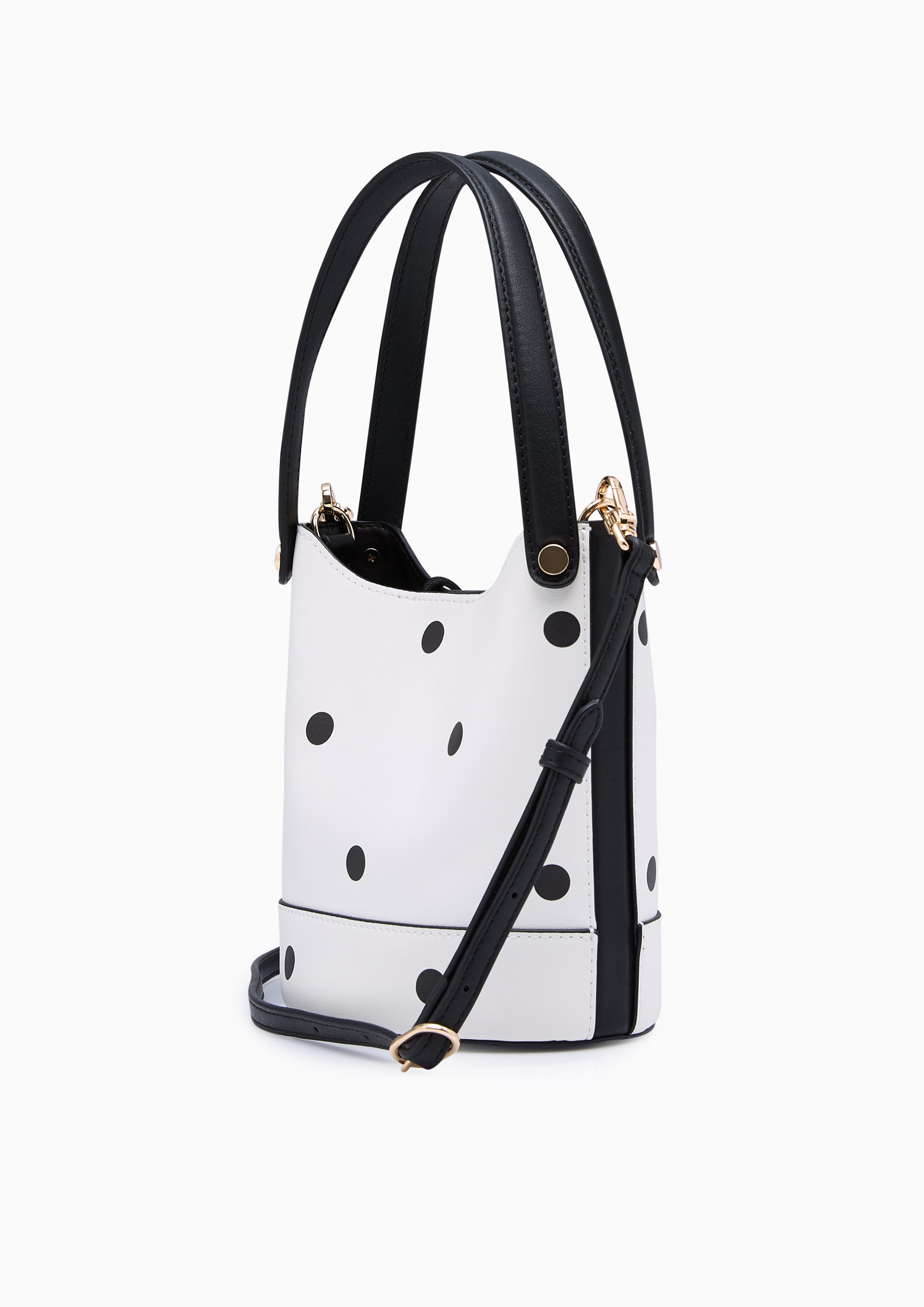 Abeny Polka Dot Infinite Bucket Bag - Printed White