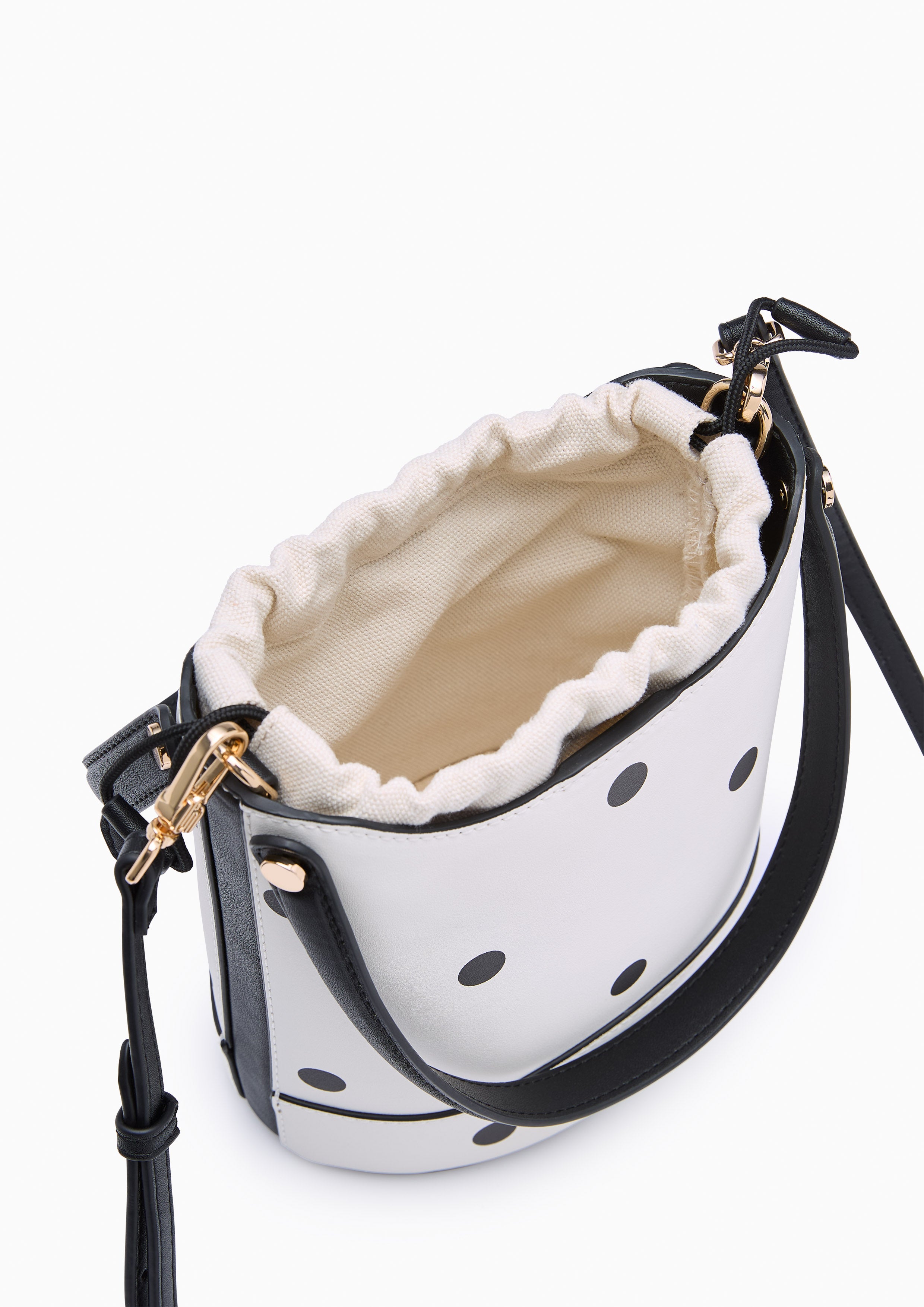 Abeny Polka Dot Infinite Bucket Bag - Printed White