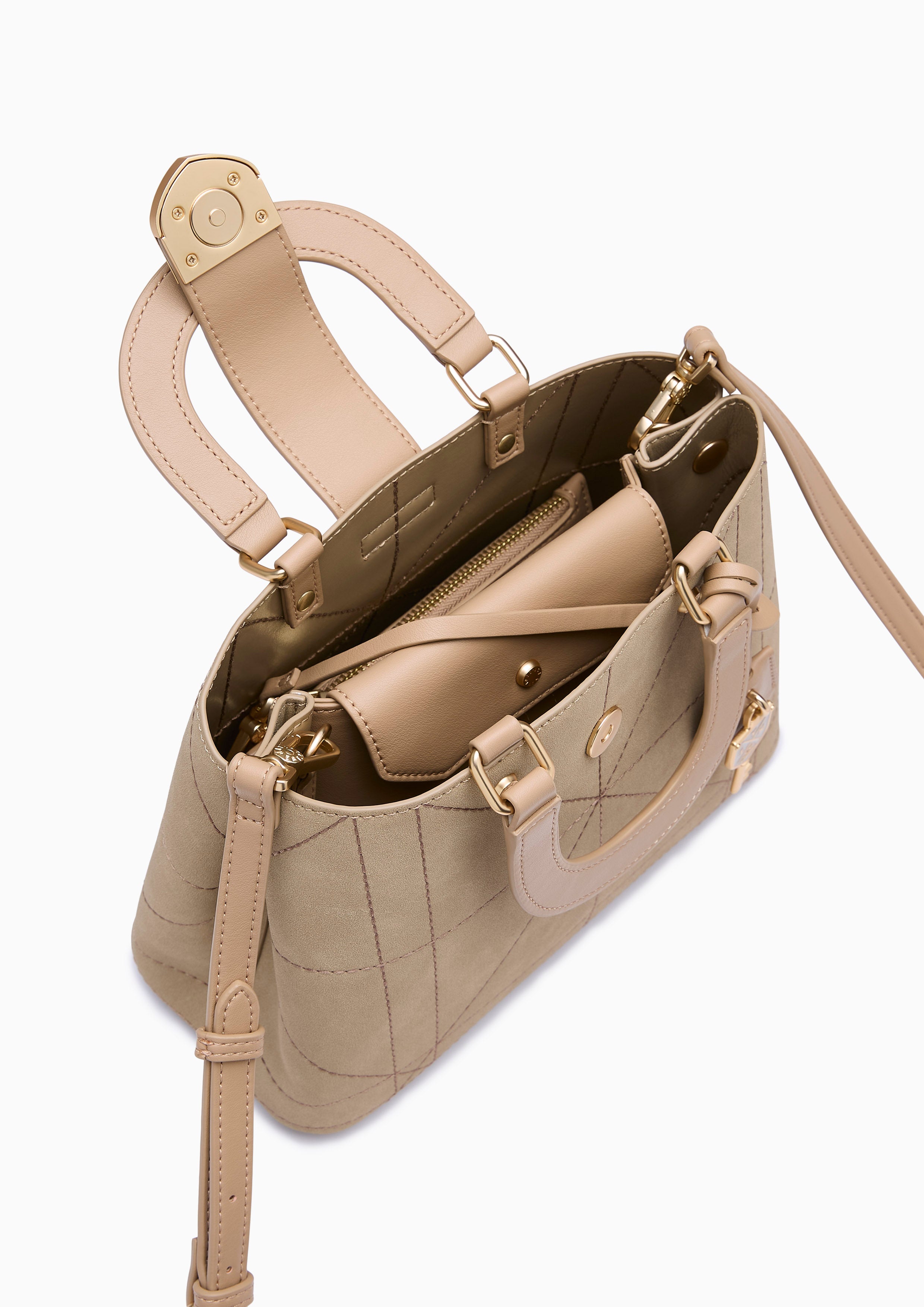 Re-Edit Athena Grid L Crossbody Bag - Light Beige