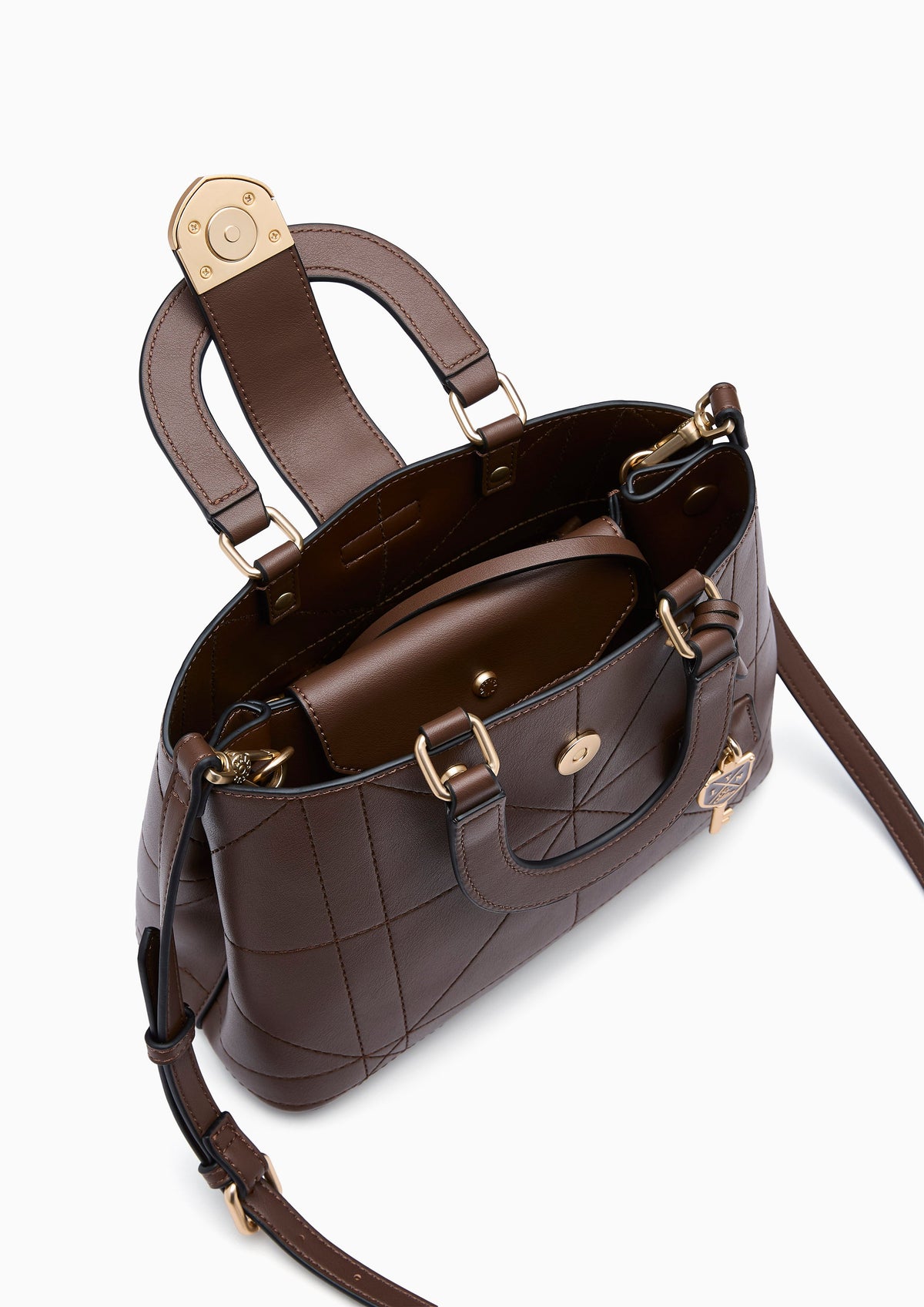 Re-Edit Athena Grid L Crossbody Bag - Dark Brown