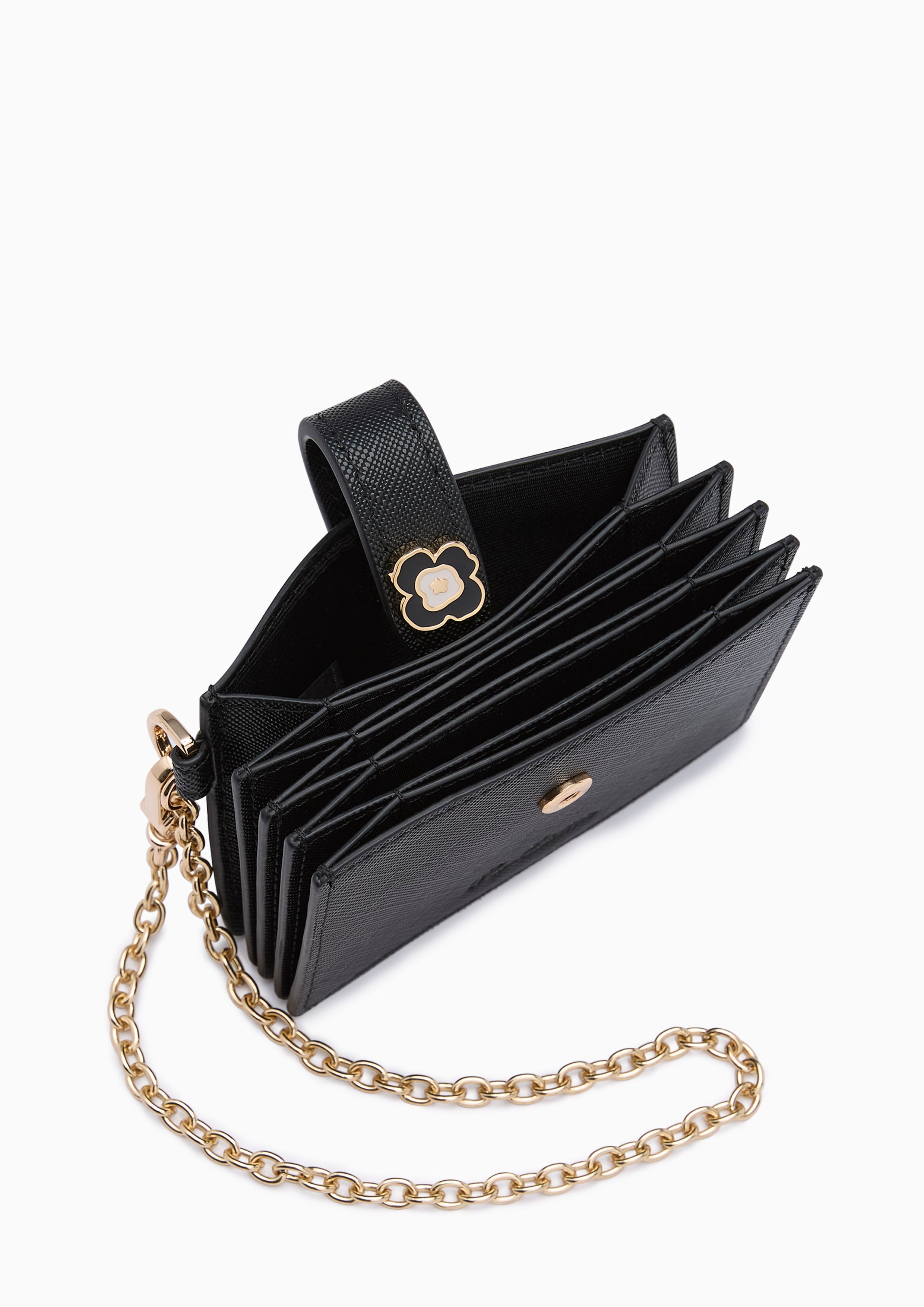Poppy Card Holder Wallet On Chain - Black