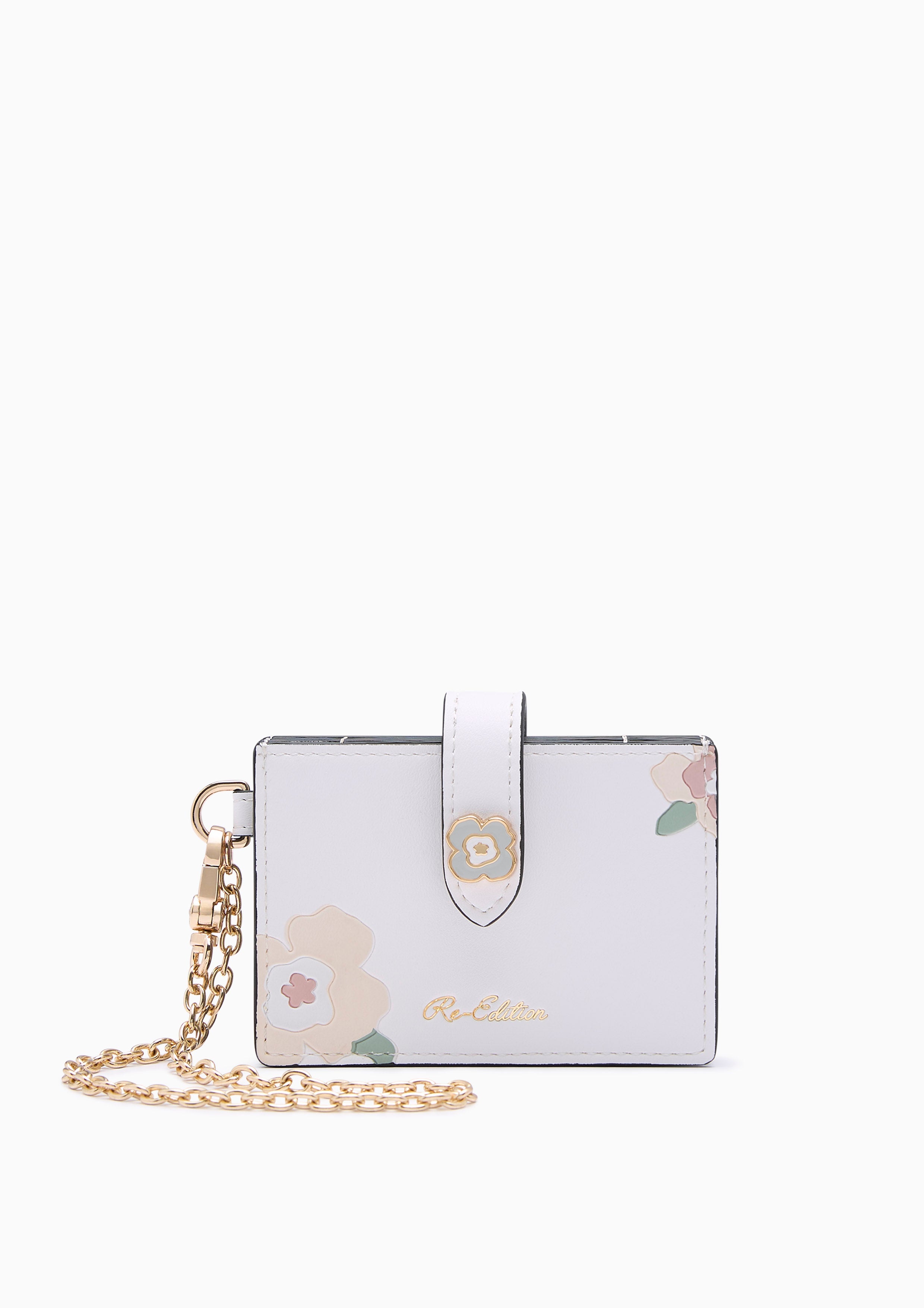 Poppy Card Holder Wallet On Chain - Printed White