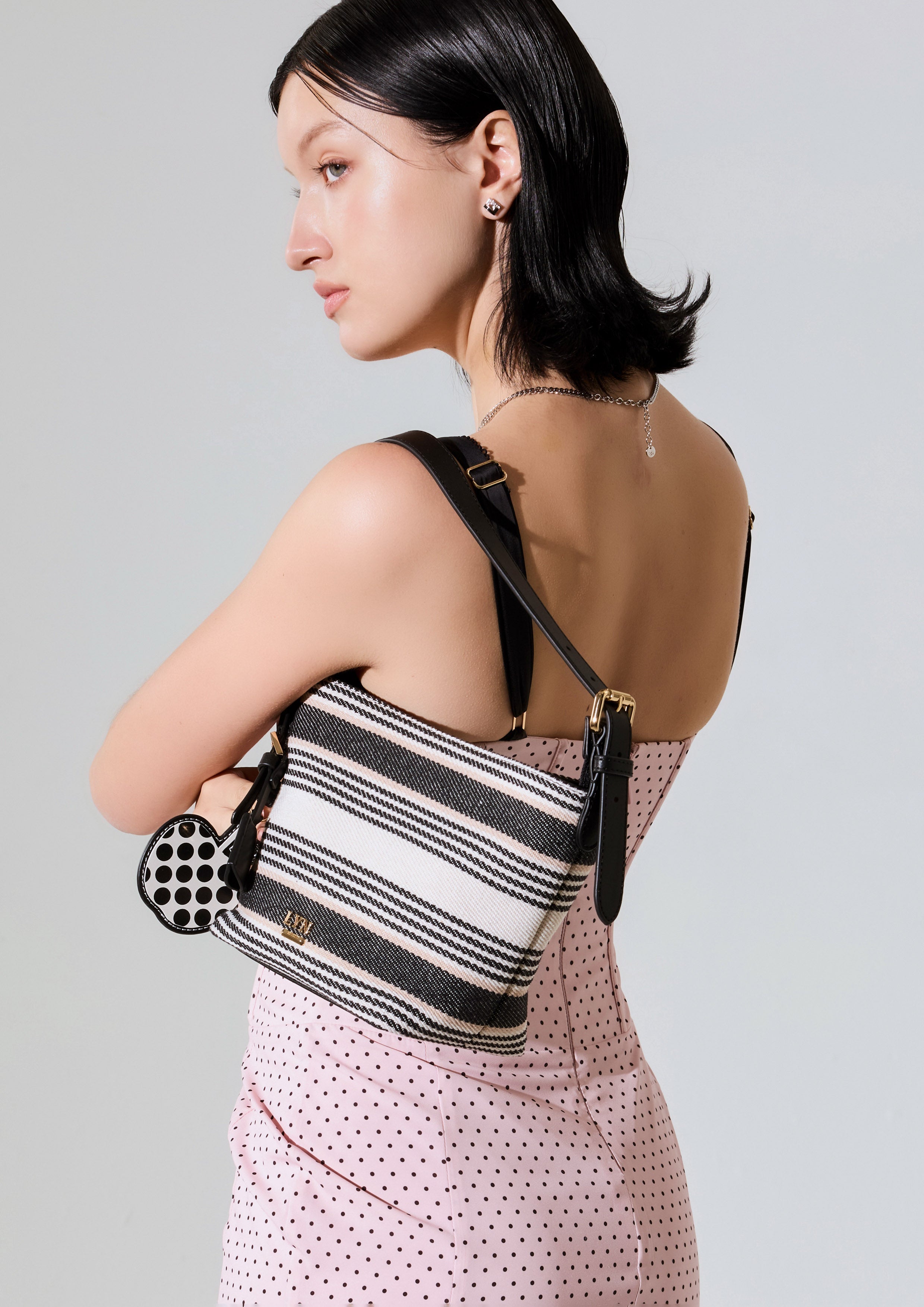 Jazzy Stripe Bucket Bag - Black
