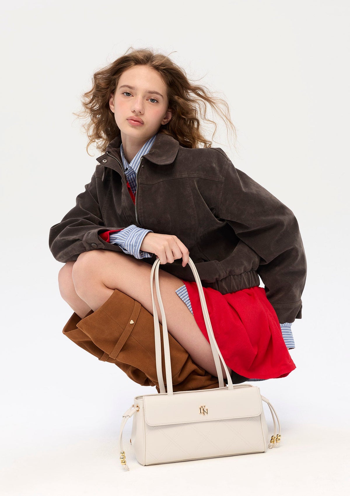 Cotton M Shoulder Bag - Light Grey