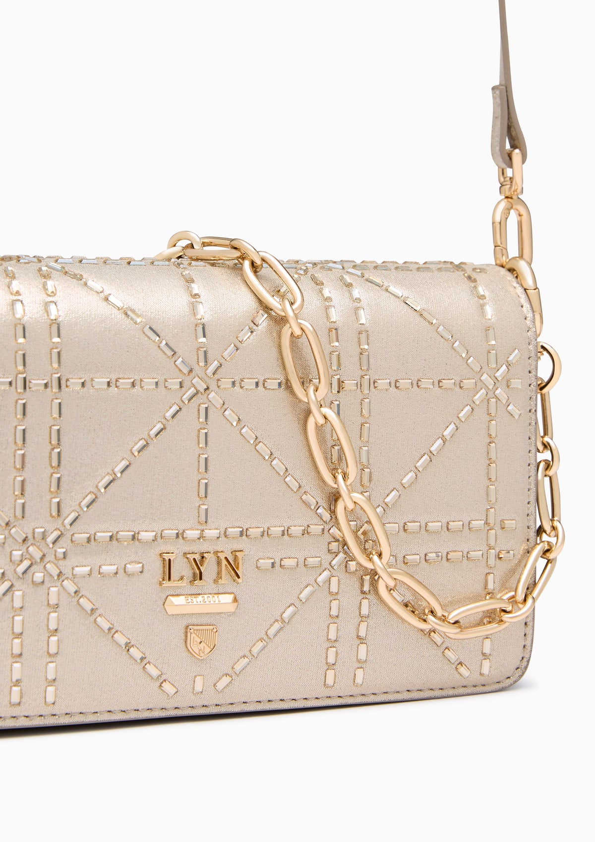 Re-Edit Crystal Long Wallets On Chain - Glitter Gold Variation 2