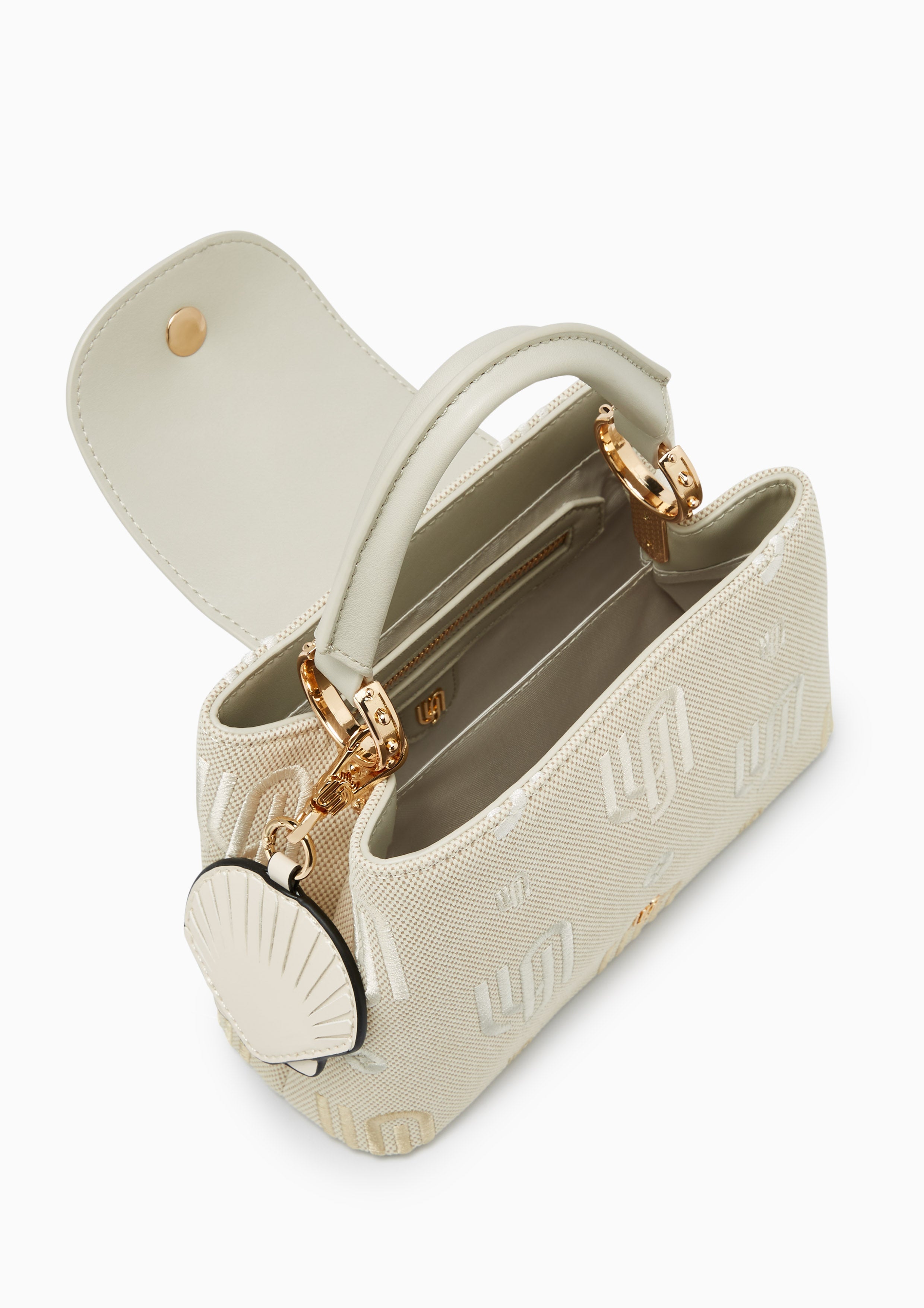 Coral Inf Canvas Top Handle Handbag - Light Beige