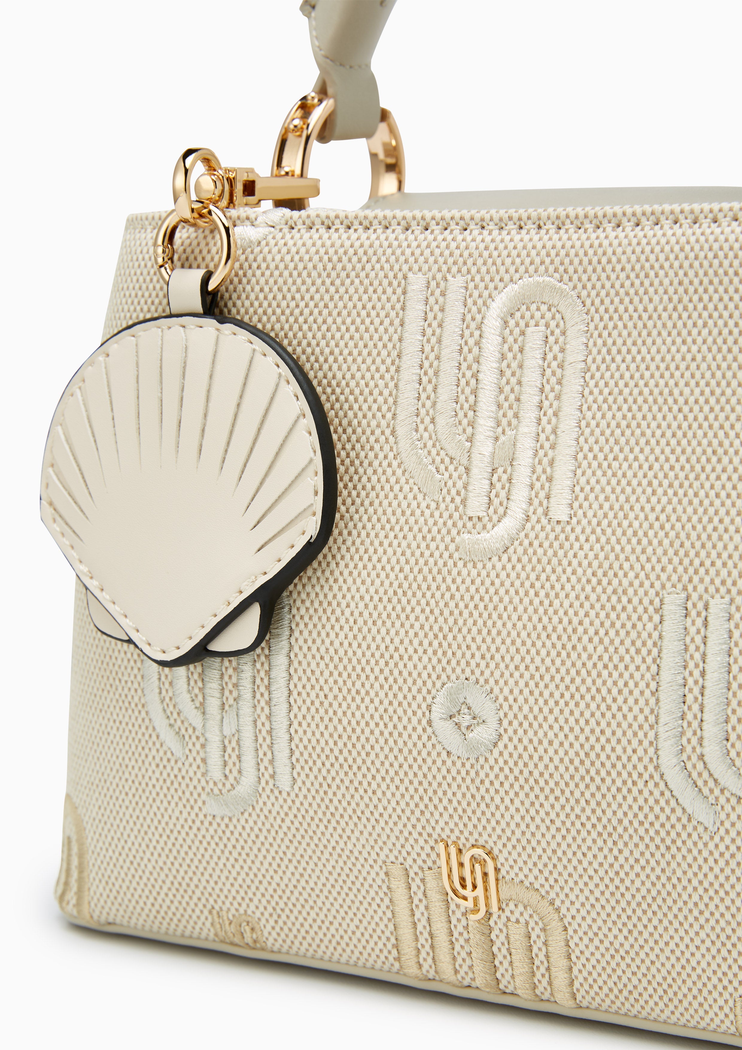 Coral Inf Canvas Top Handle Handbag - Light Beige