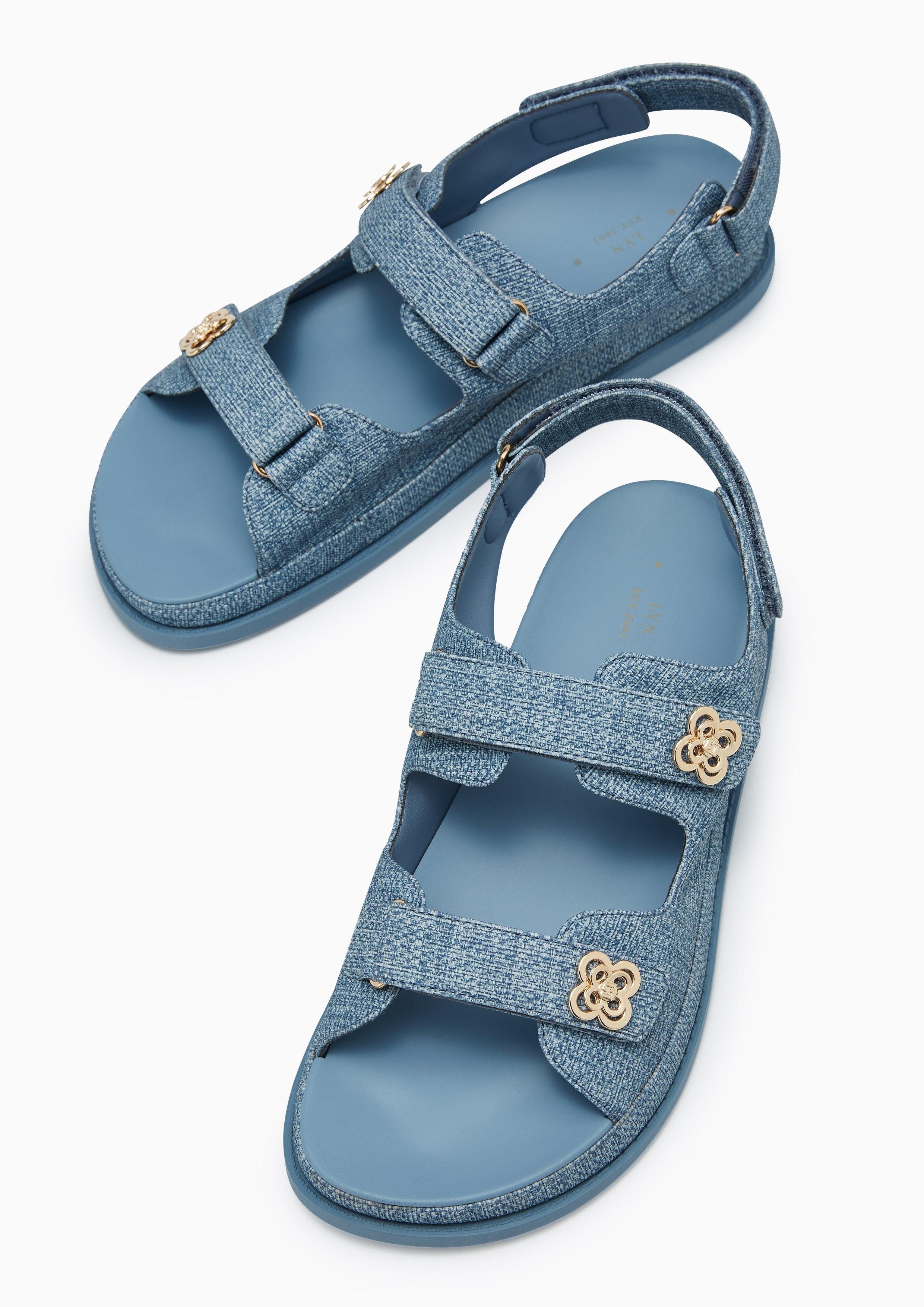 Lexi Flower Denim Flats And Sandals - Blue Variation 2