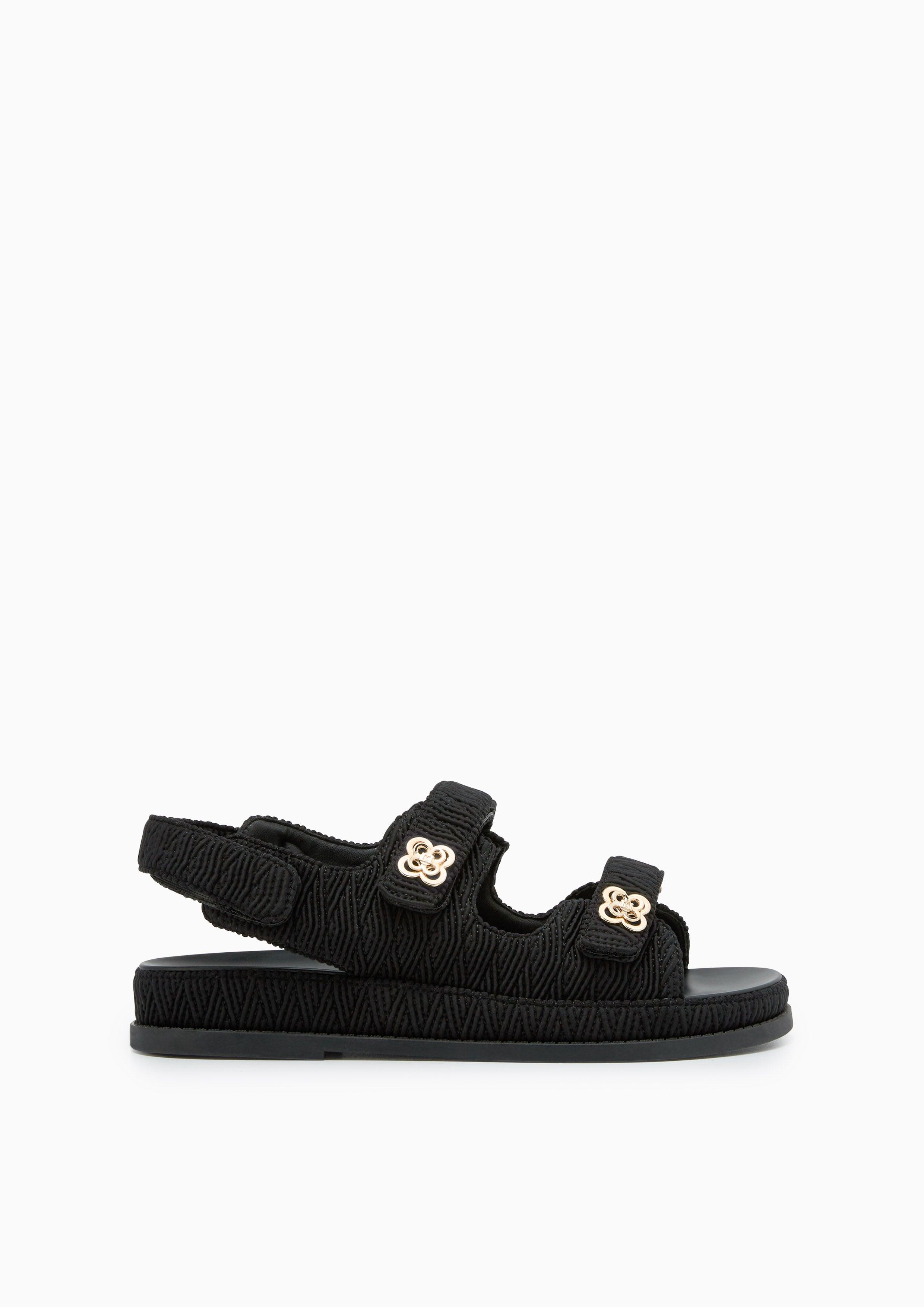 Lexi Flower Texture Flats And Sandals - Black