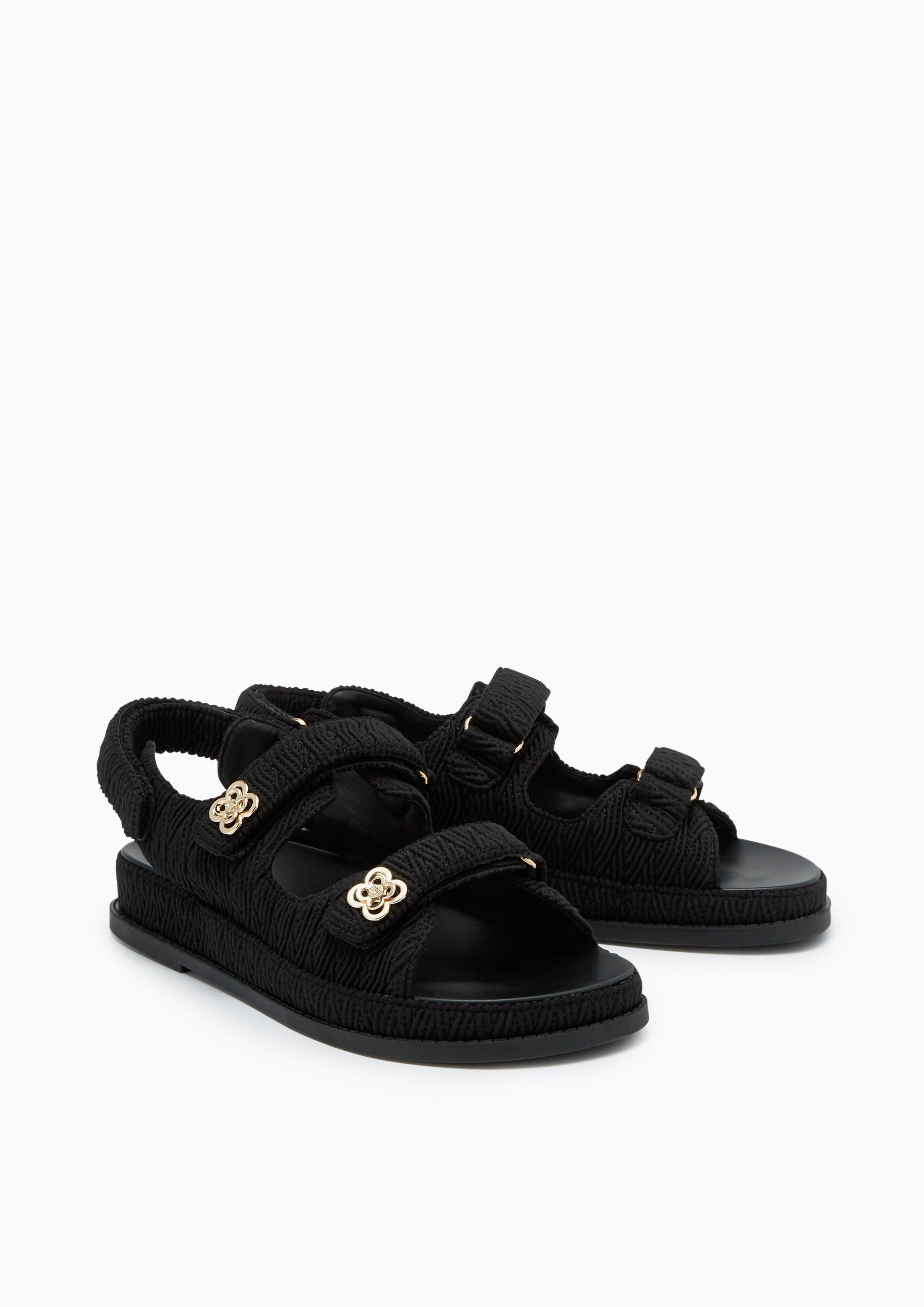 Lexi Flower Texture Flats And Sandals - Black
