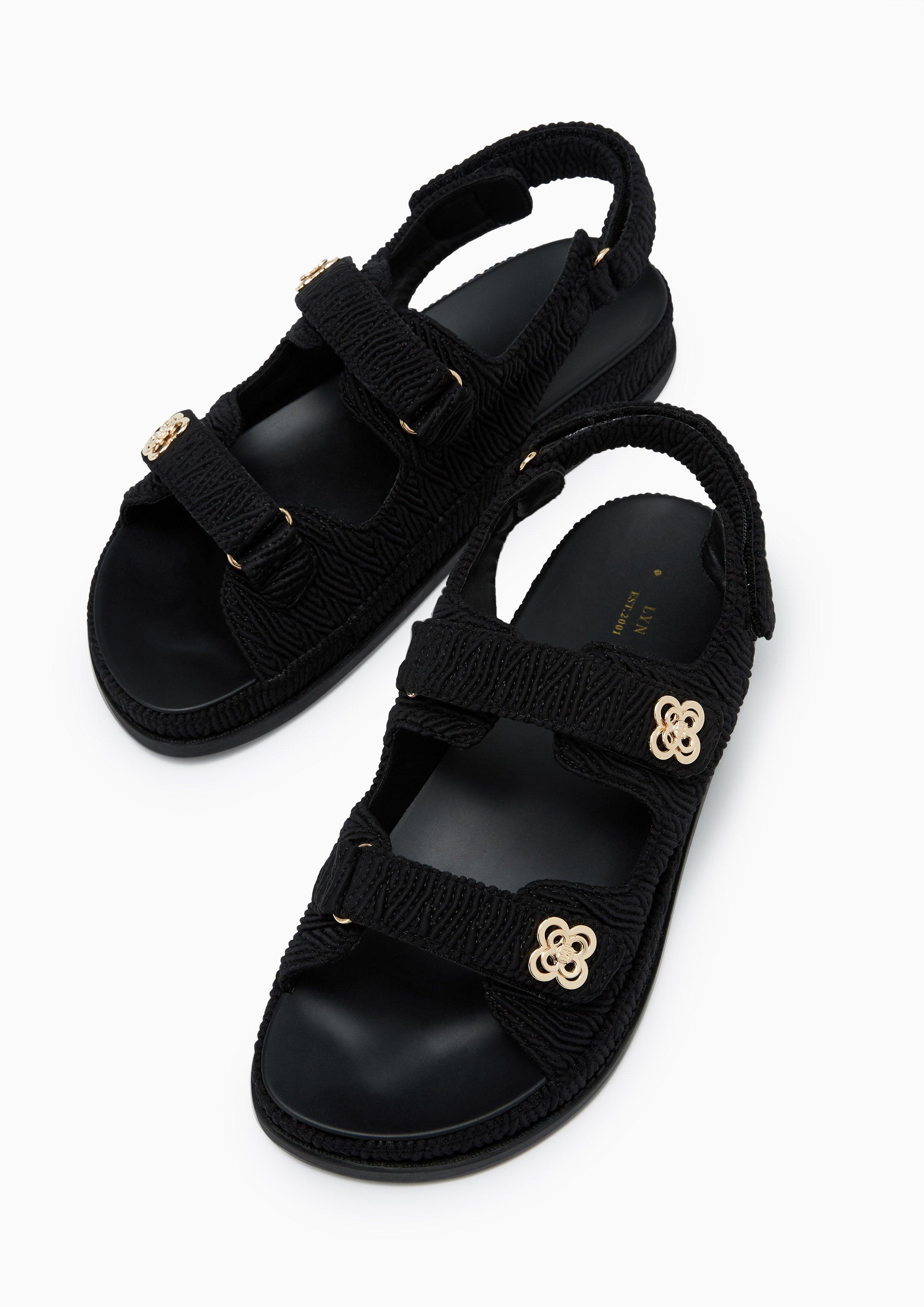 Lexi Flower Texture Flats And Sandals - Black