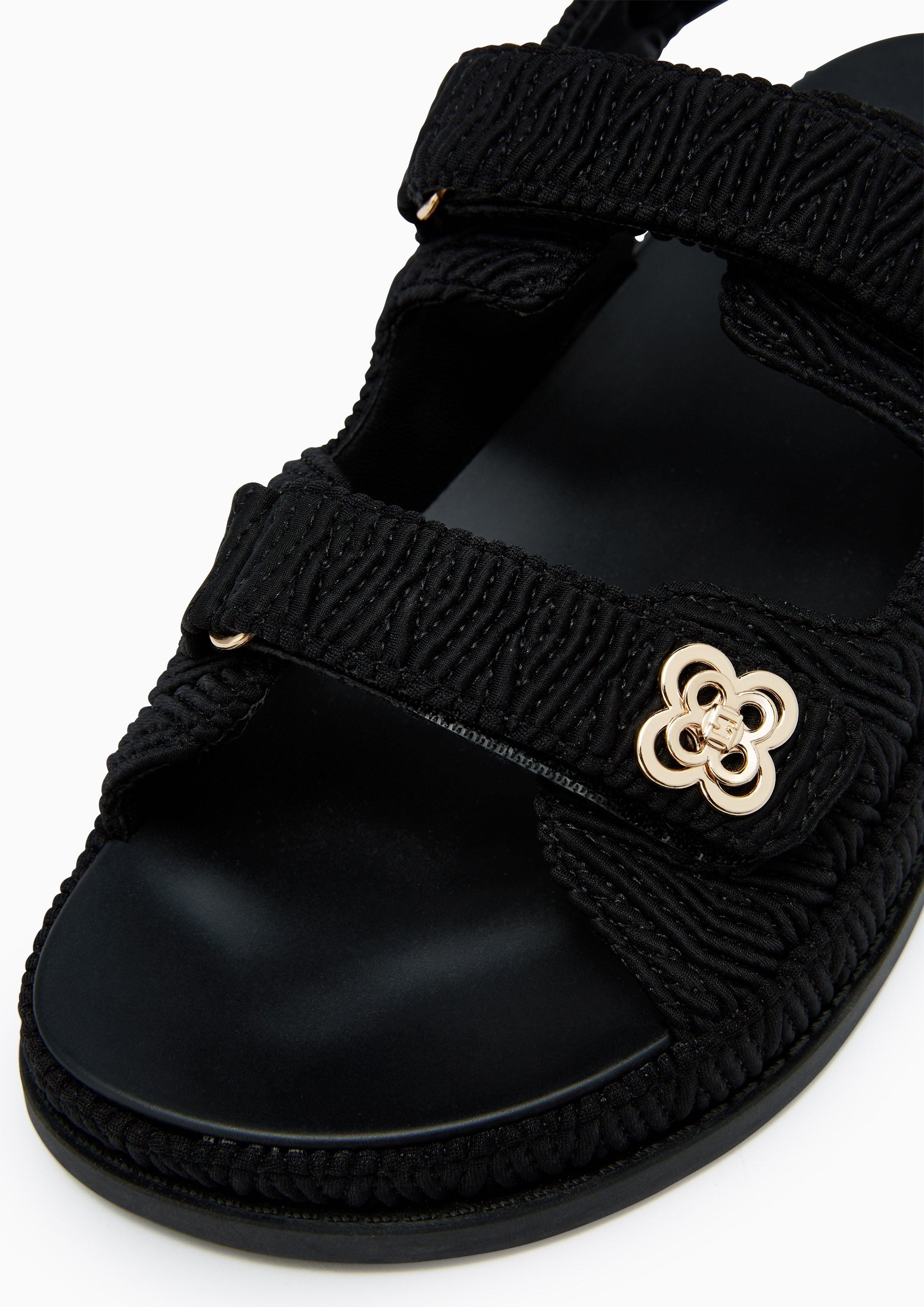 Lexi Flower Texture Flats And Sandals - Black