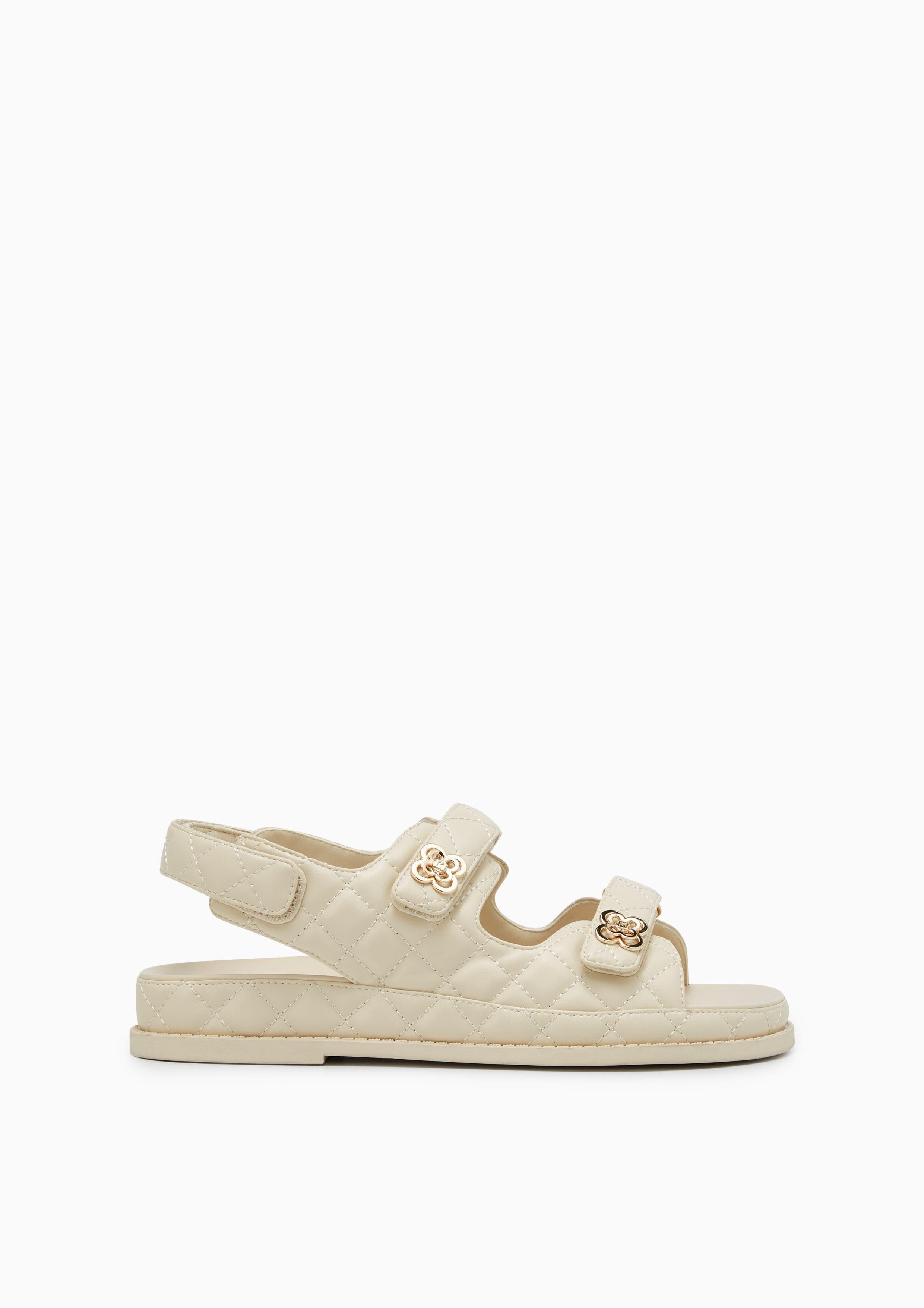 Lexi Flower Quilted Flats And Sandals - Ivory