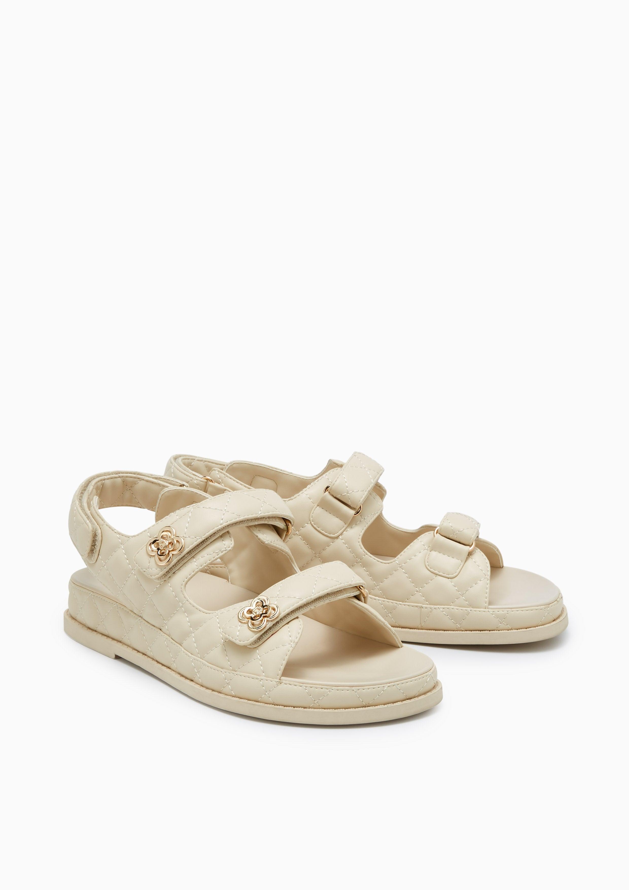 Lexi Flower Quilted Flats And Sandals - Ivory