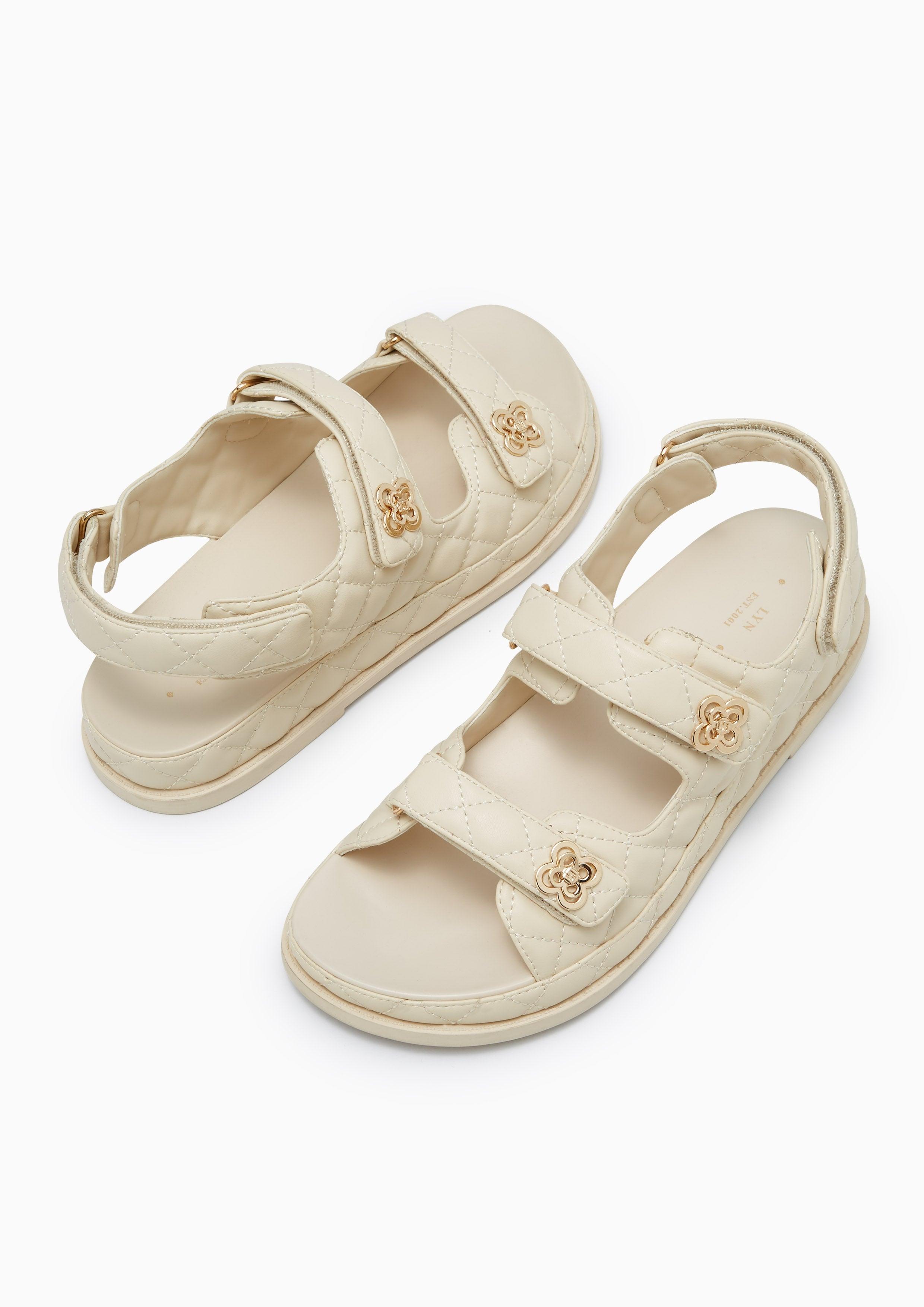 Lexi Flower Quilted Flats And Sandals - Ivory
