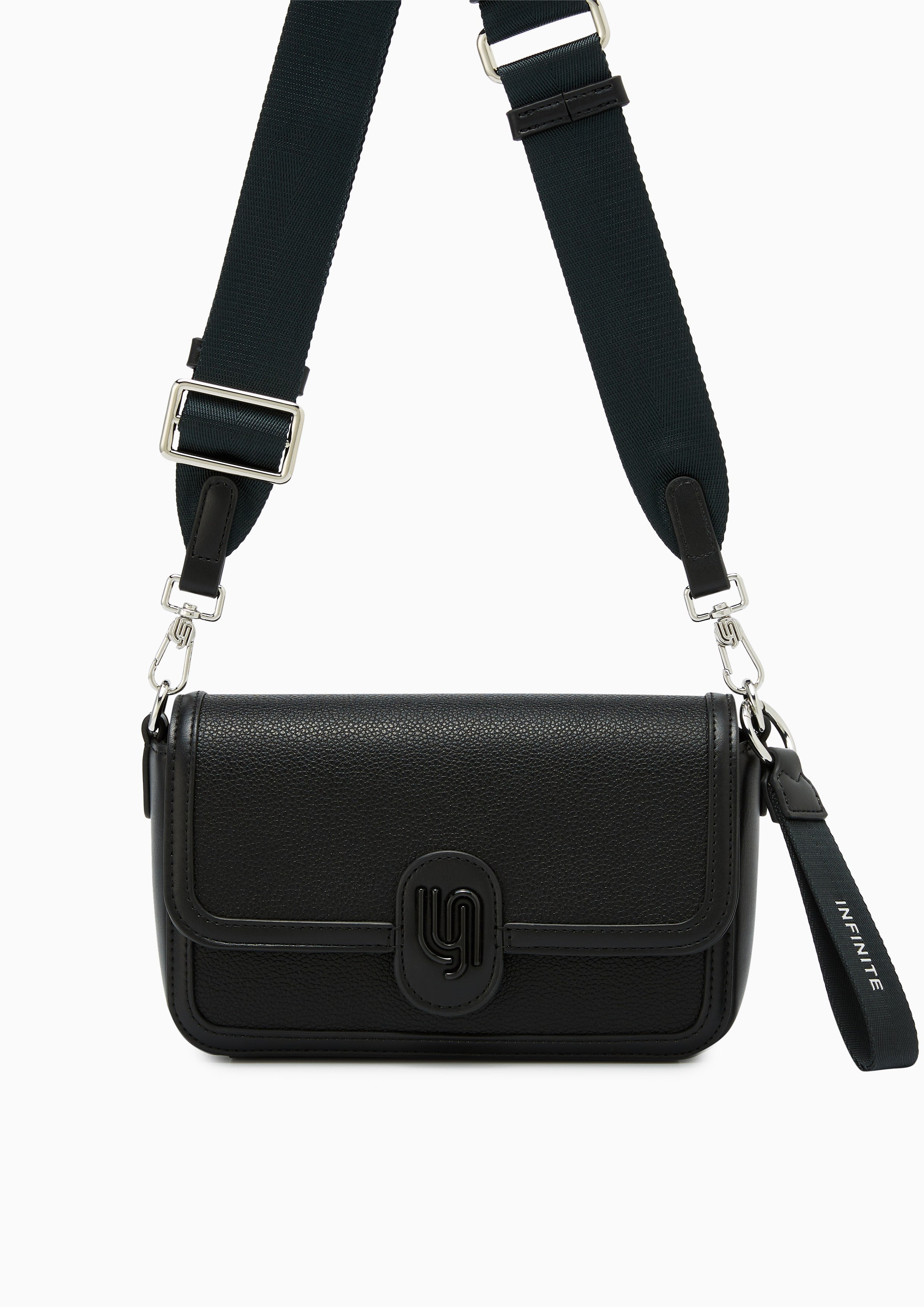 Davin Infinite Flap Shoulder Bag - Black