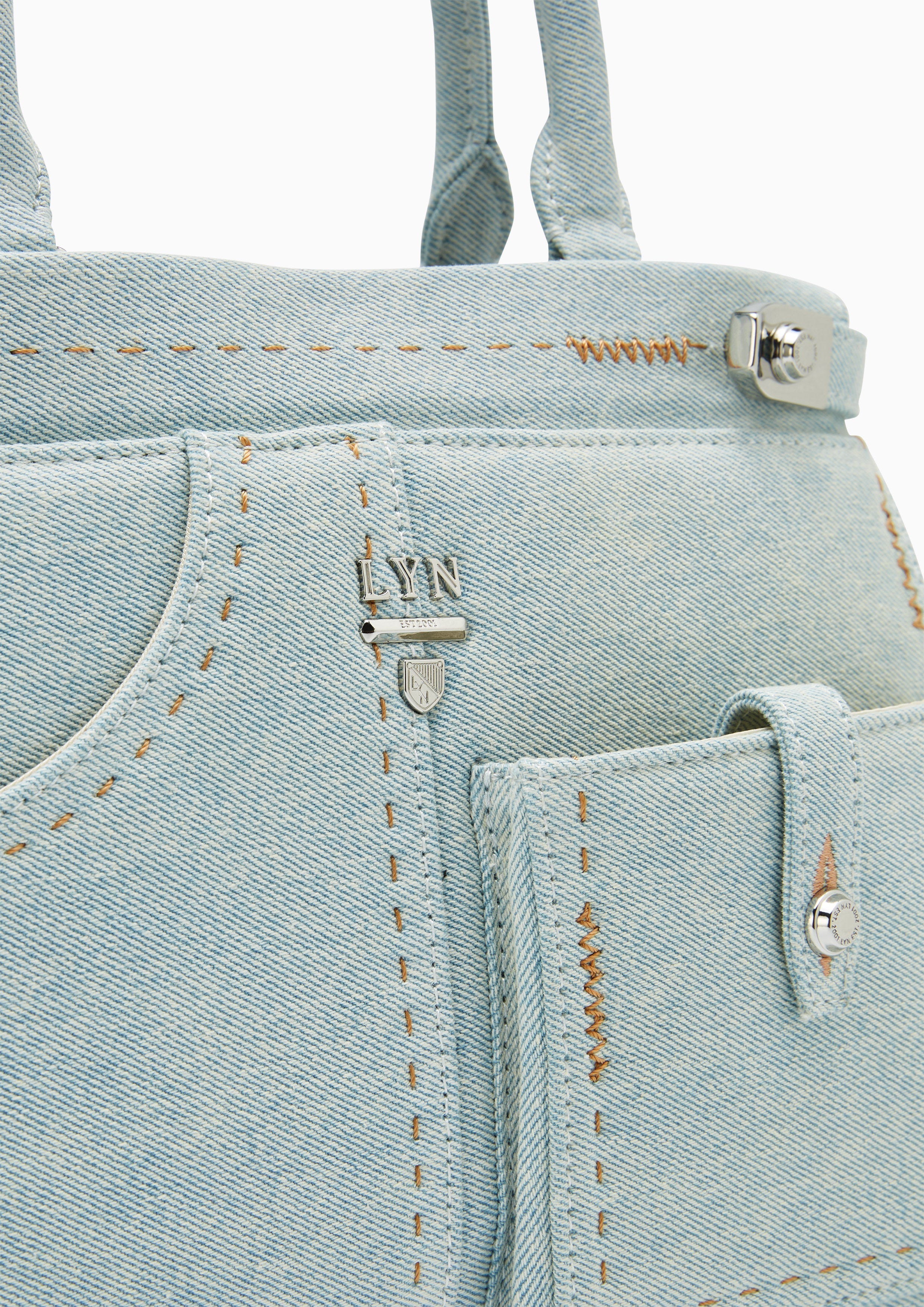 Re-Edit Stitched L Handbag - Light Blue