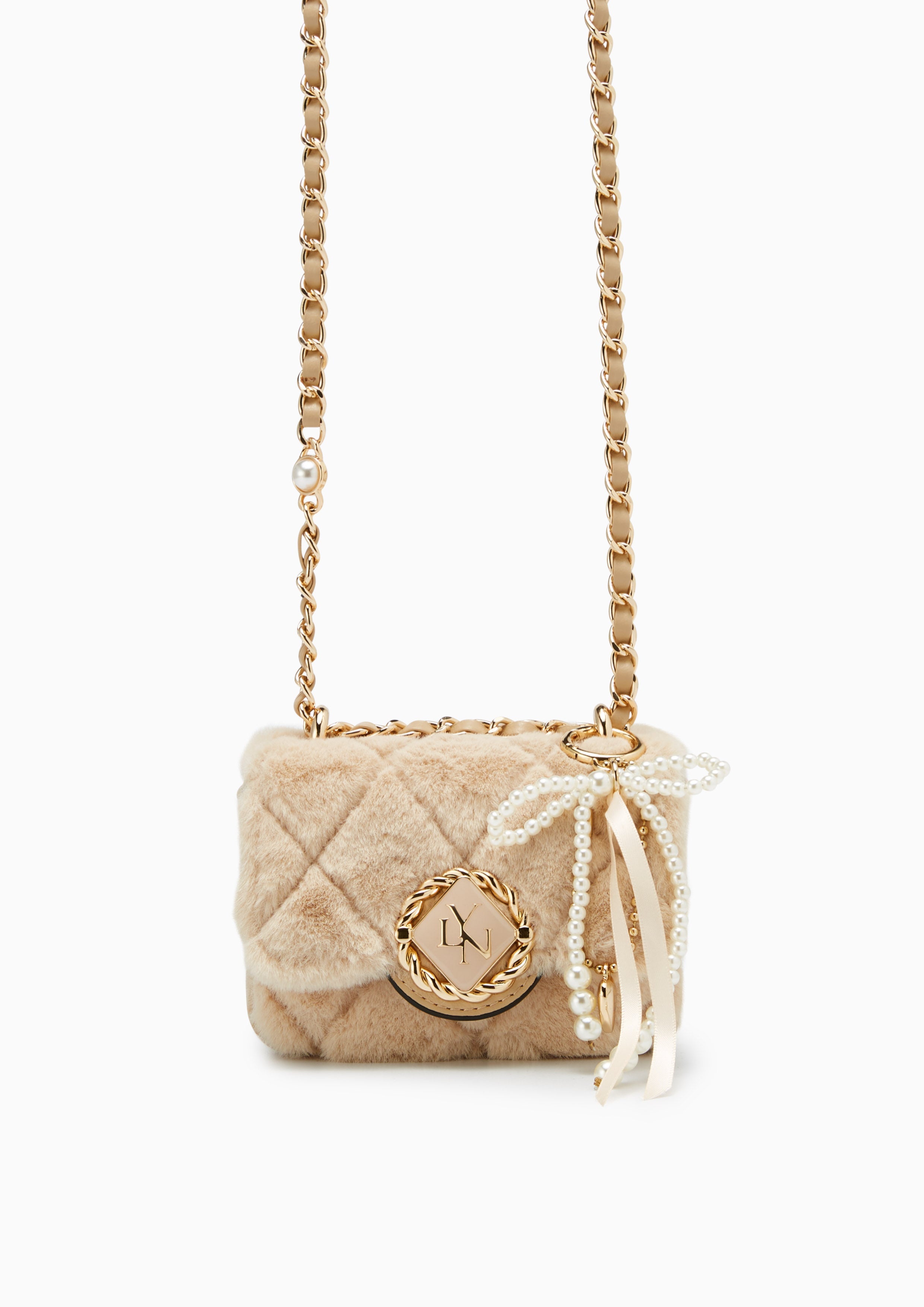Nico Fur Micro Crossbody Bag - Beige