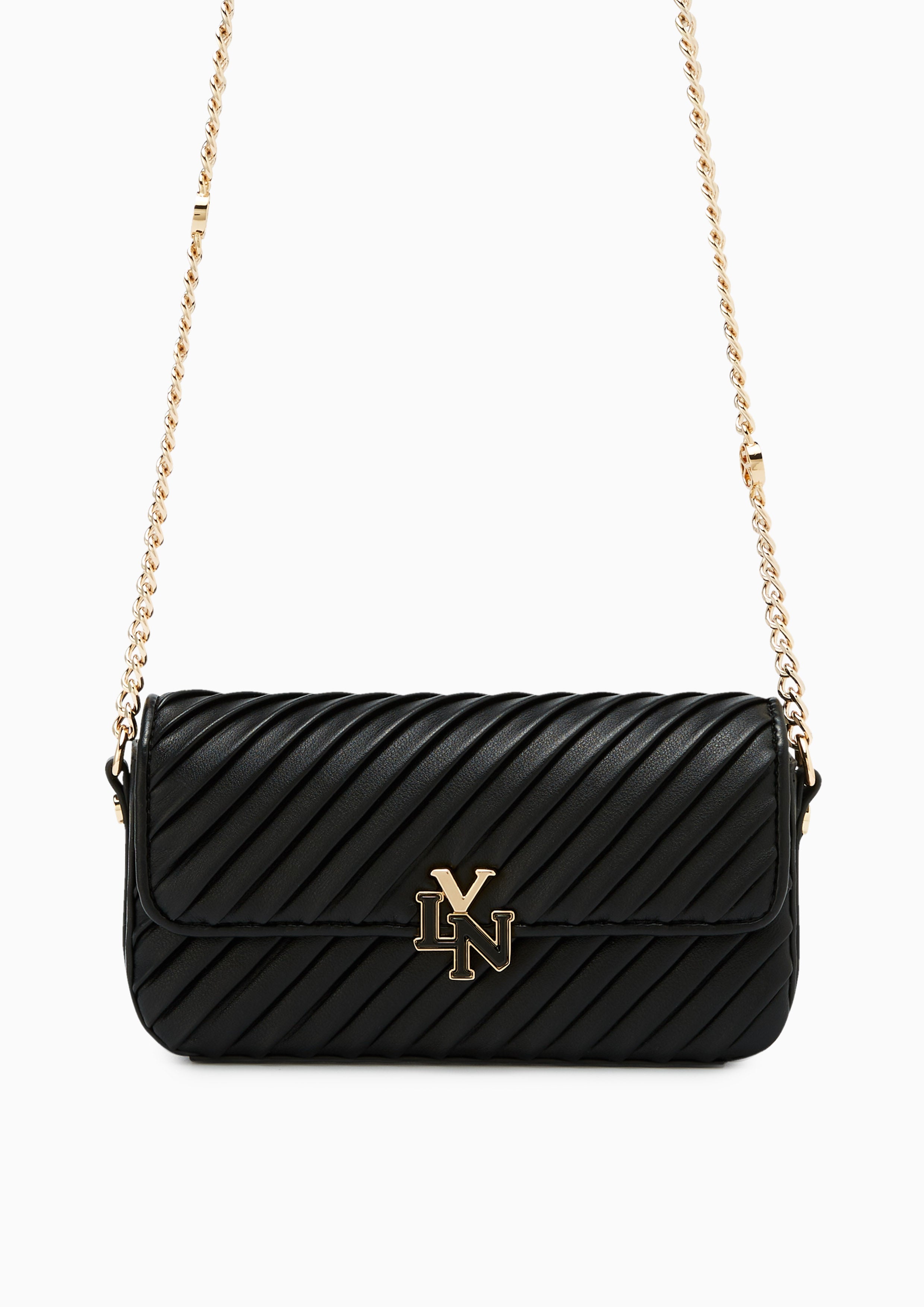 Pleat Rexha Phone Holder  Wallet On Chain - Black