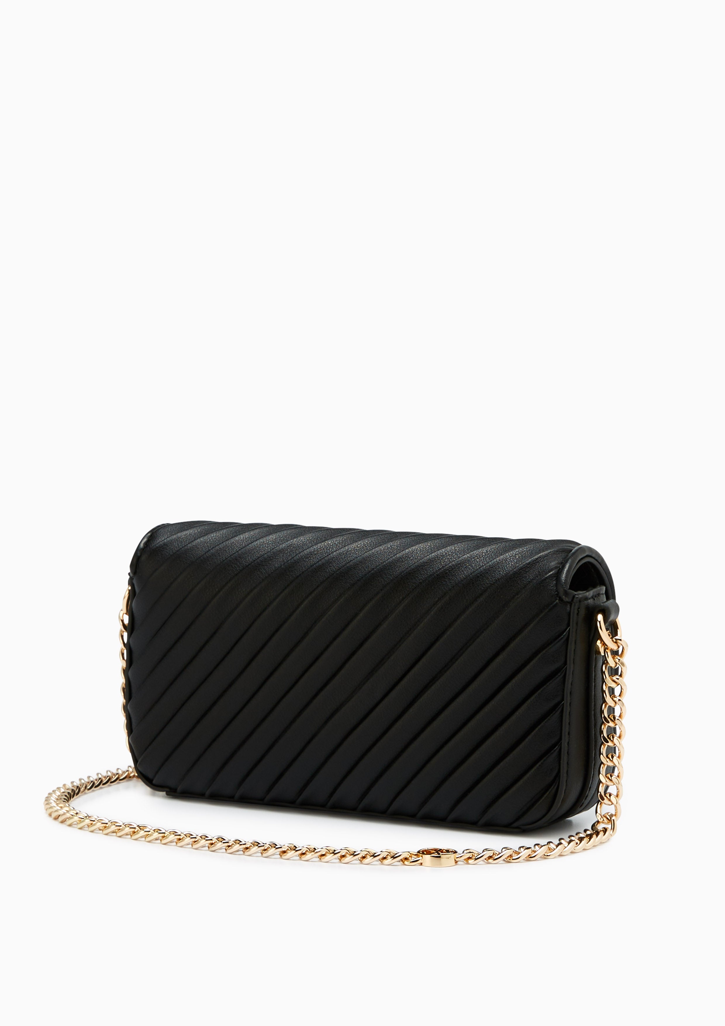 Pleat Rexha Phone Holder  Wallet On Chain - Black