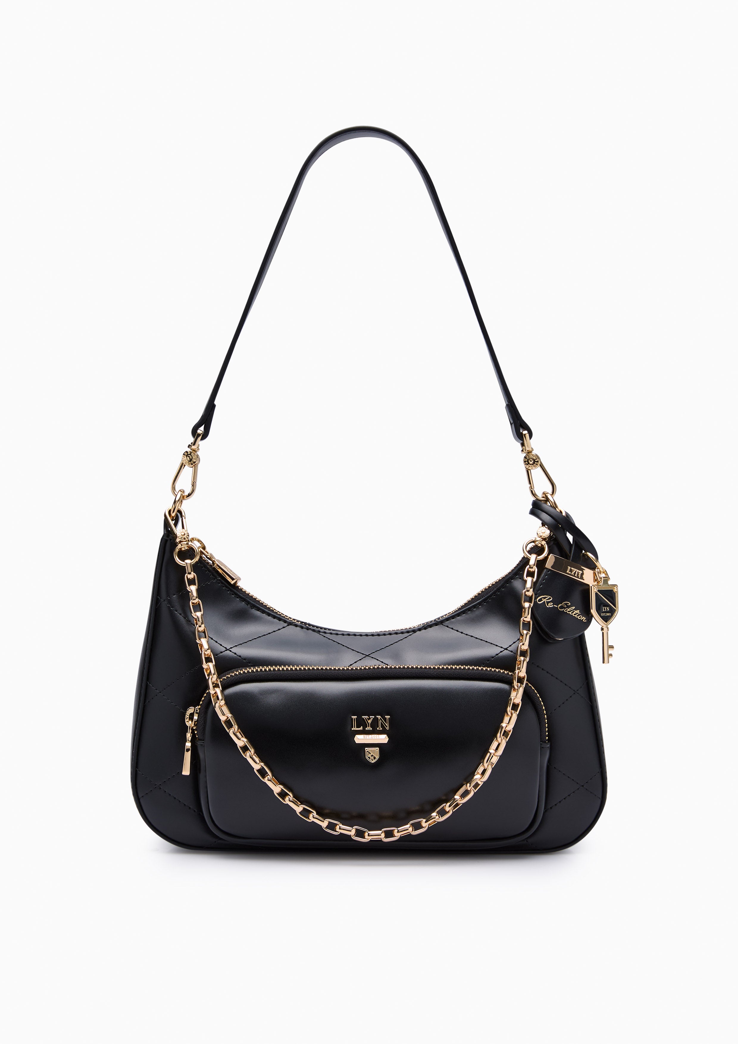Re-Edit Rosee Quilt M Shoulder Bag - Black