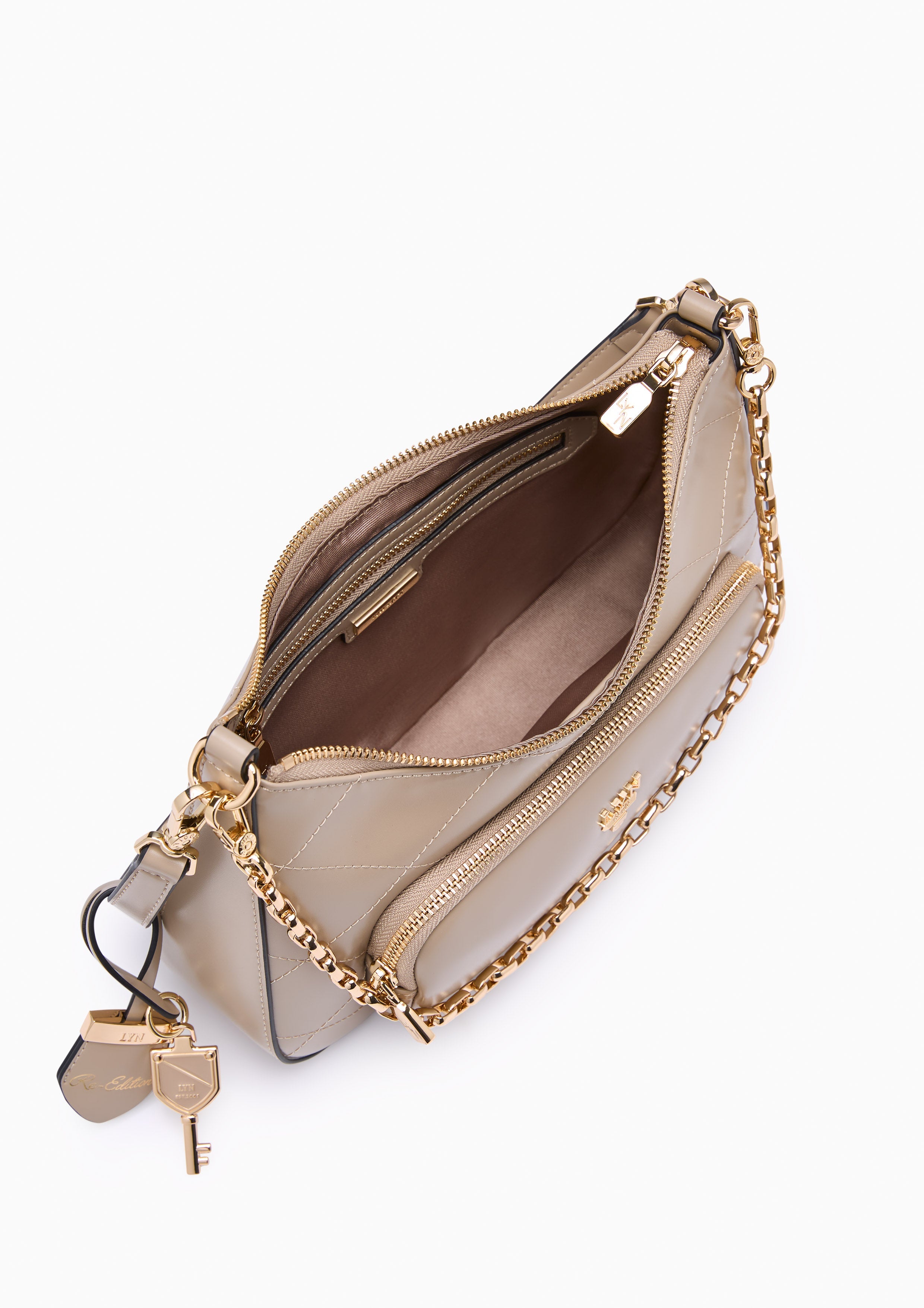 Re-Edit Rosee Quilt M Shoulder Bag - Taupe