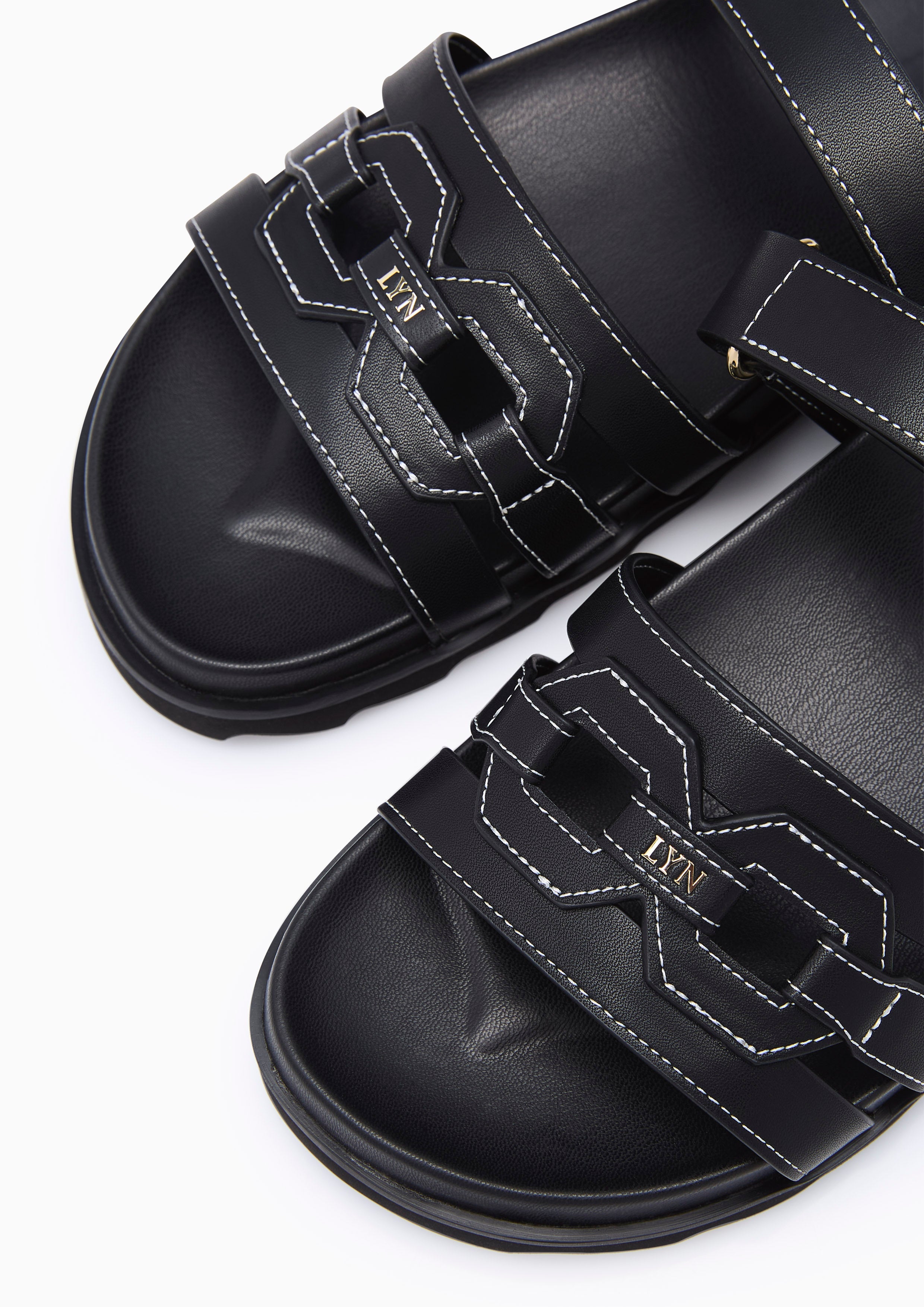 Chain Slide Flats And Sandals - Black