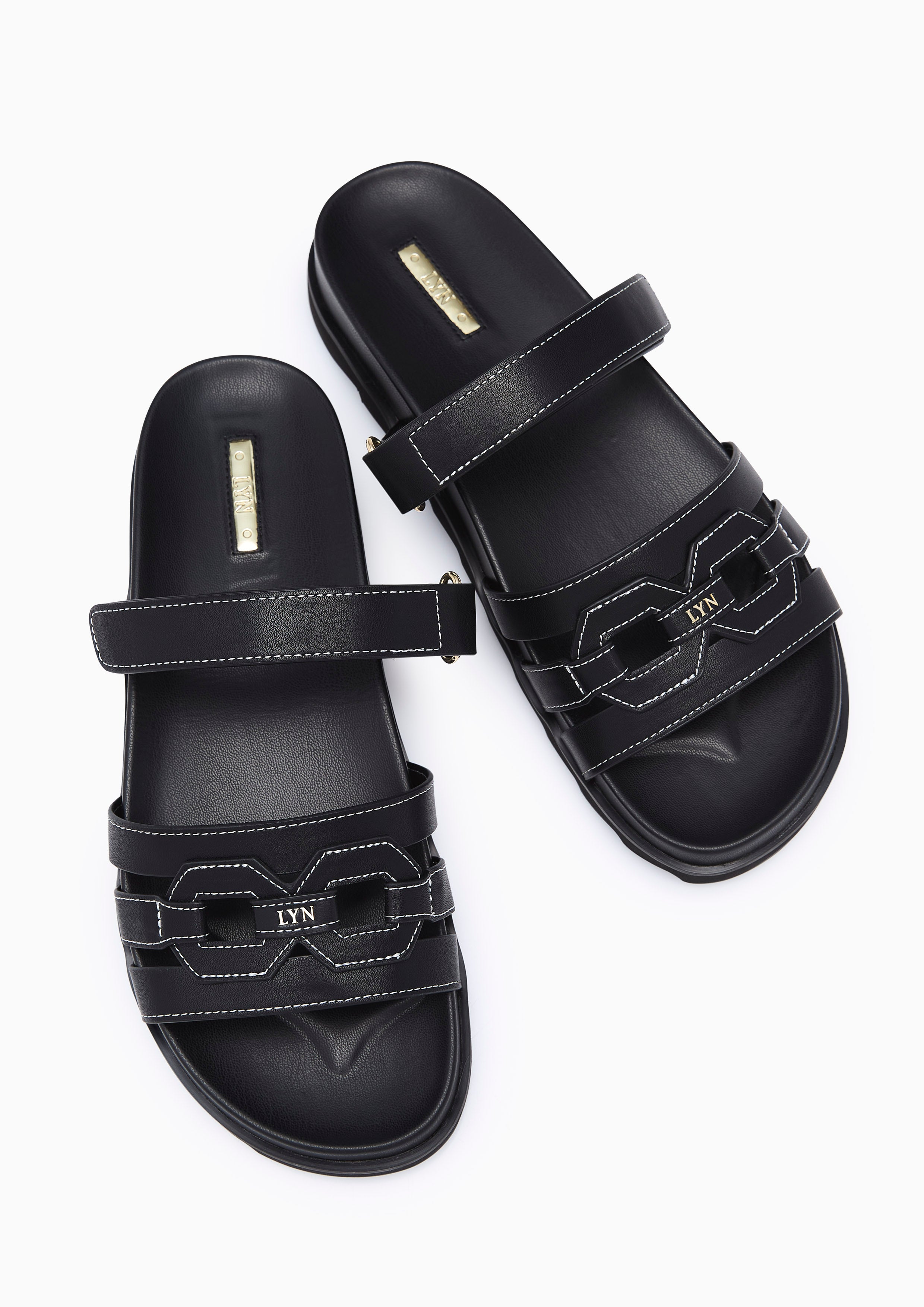Chain Slide Flats And Sandals - Black