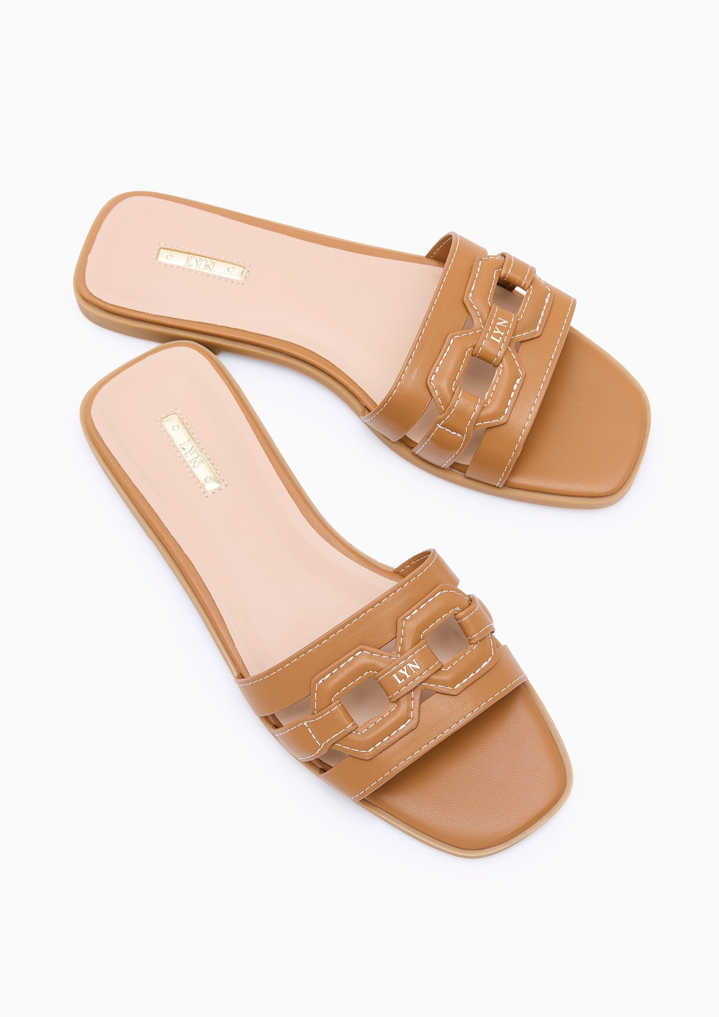 Chain Flats And Sandals - Brown