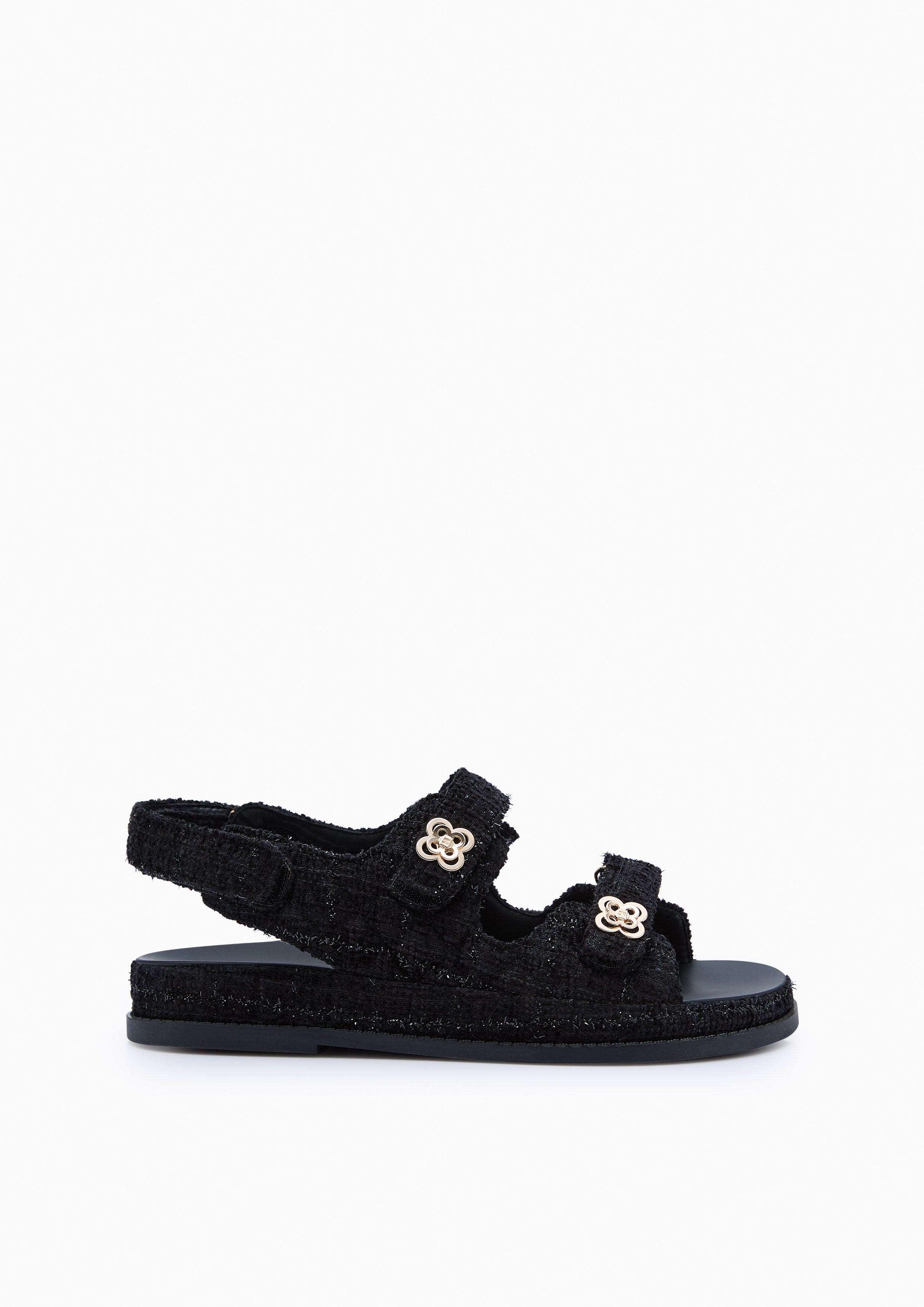 Lexi Flower Quilt Glitter Flats And Sandals - Glitter Black