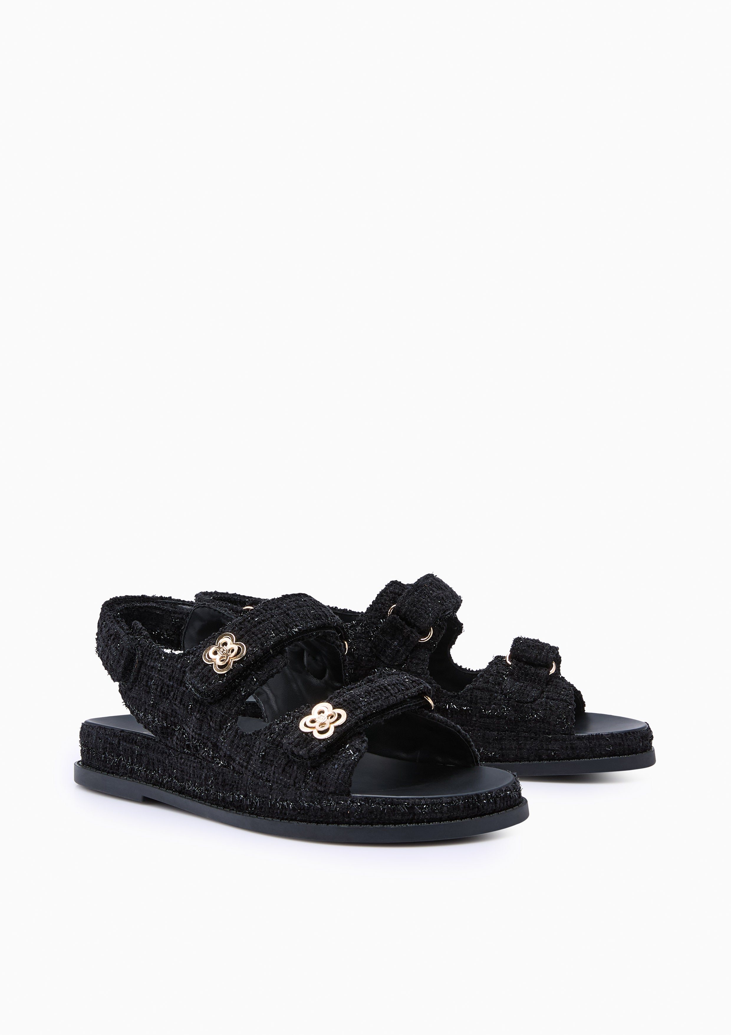 Lexi Flower Quilt Glitter Flats And Sandals - Glitter Black