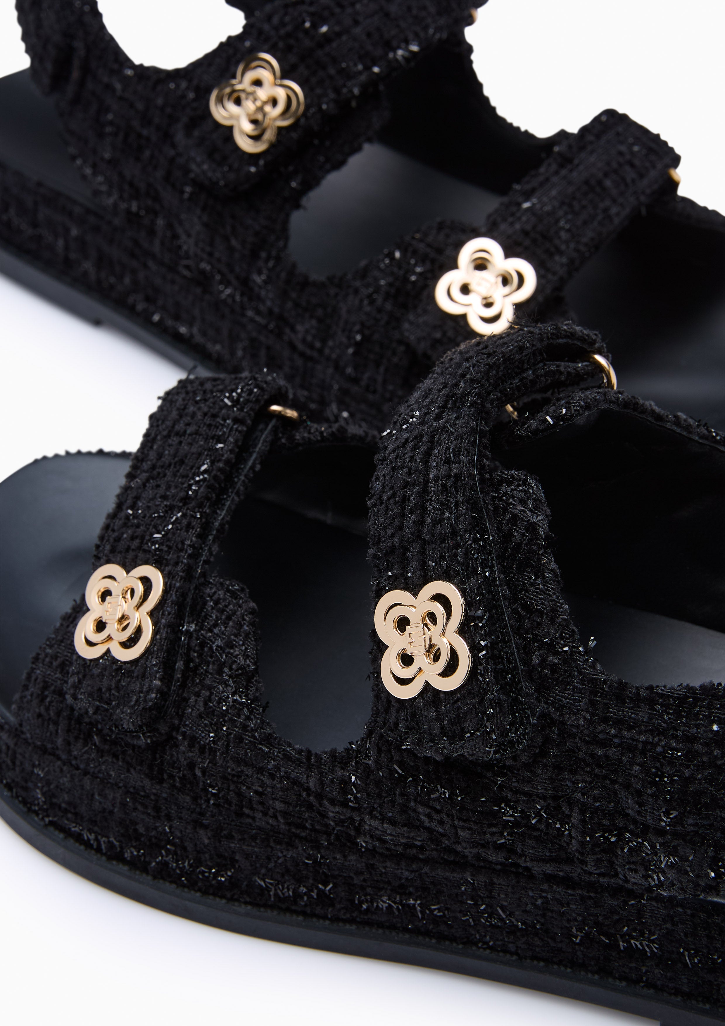 Lexi Flower Quilt Glitter Flats And Sandals - Glitter Black