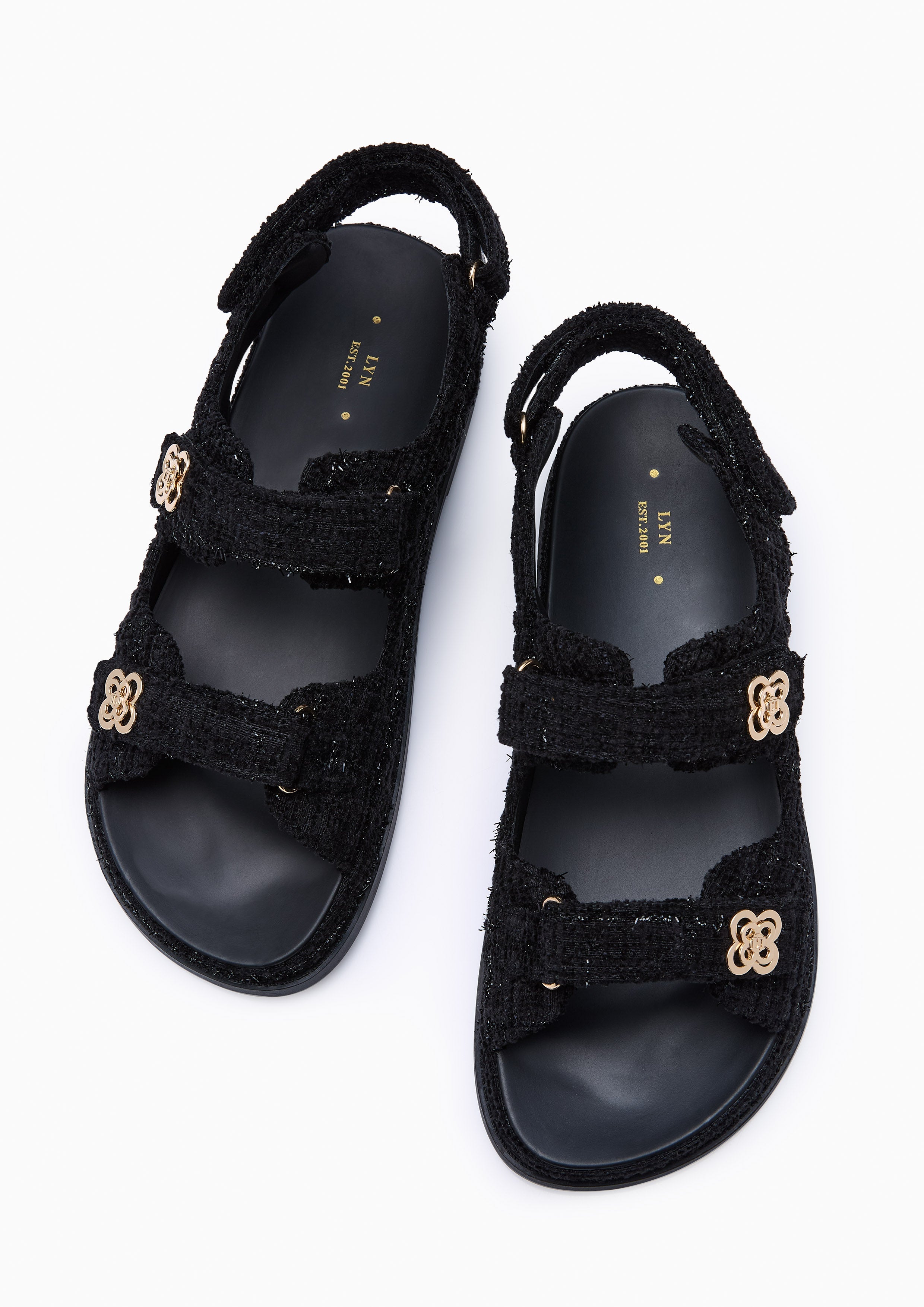 Lexi Flower Quilt Glitter Flats And Sandals - Glitter Black