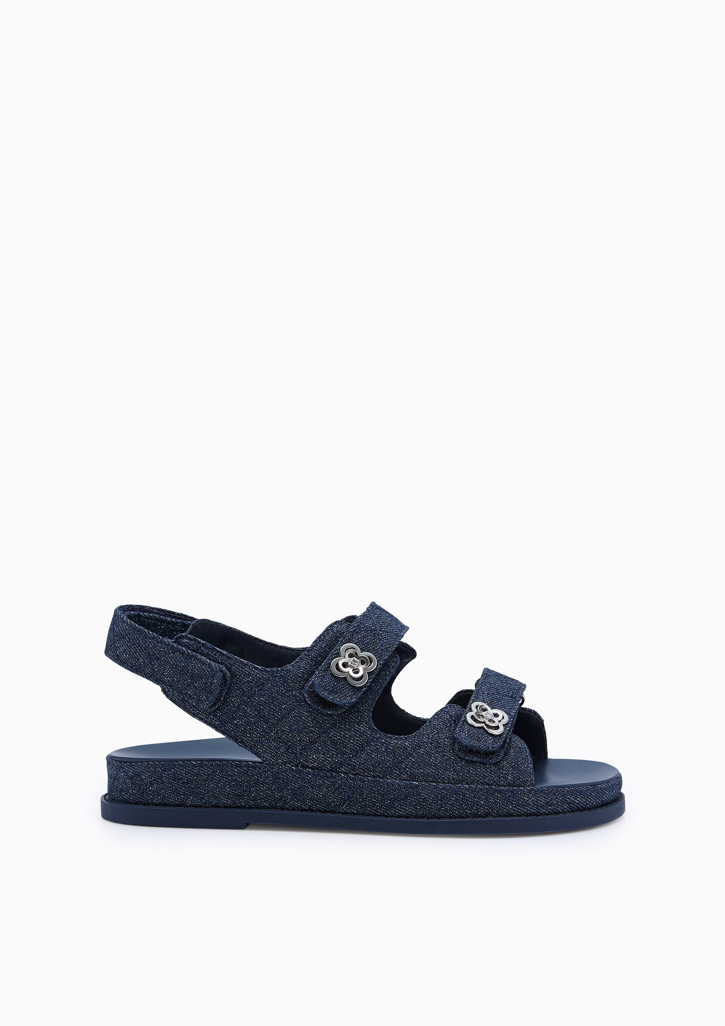 Lexi Flower Quilt Glitter Flats And Sandals - Glitter Blue