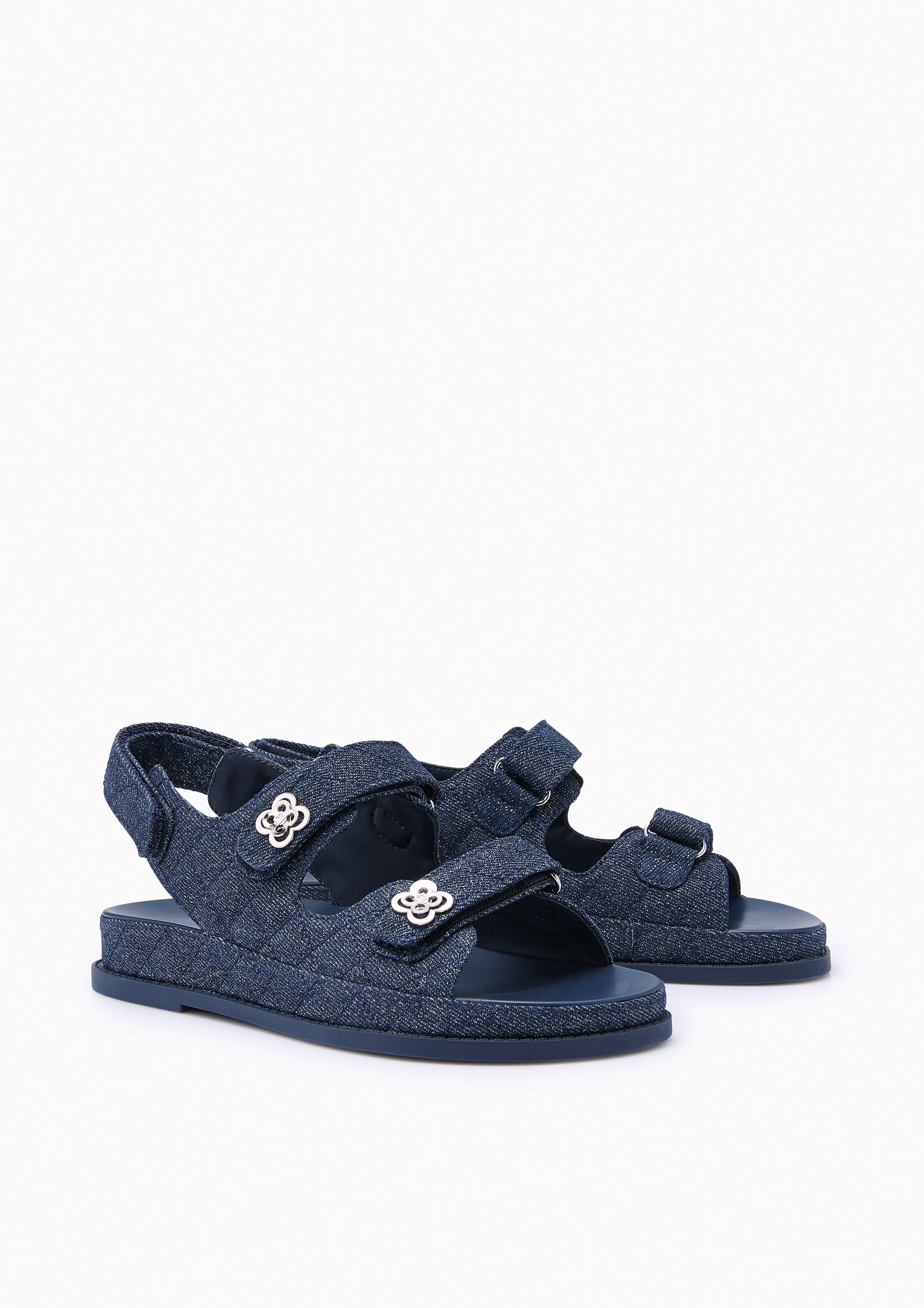 Lexi Flower Quilt Glitter Flats And Sandals - Glitter Blue