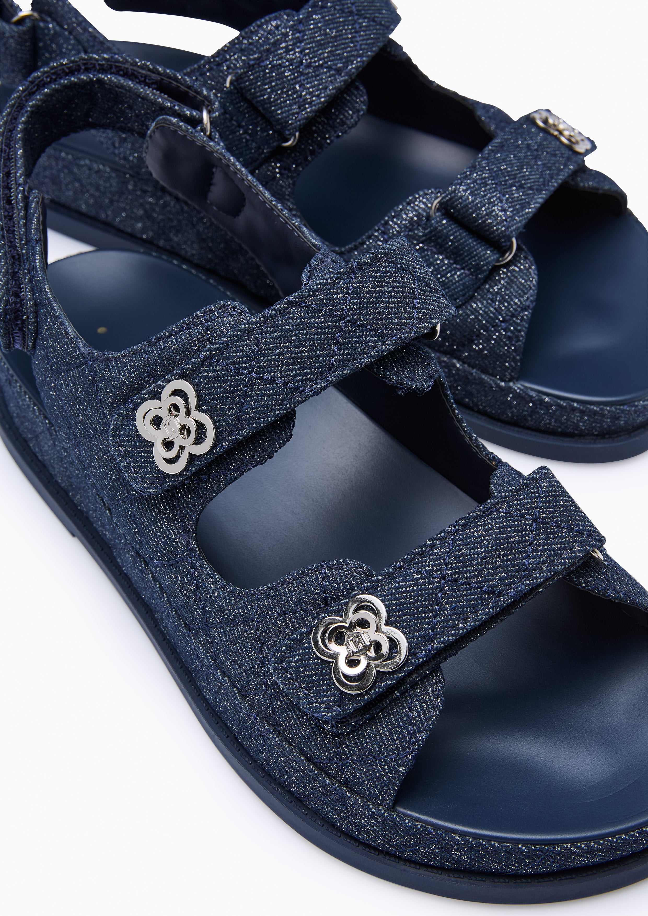 Lexi Flower Quilt Glitter Flats And Sandals - Glitter Blue