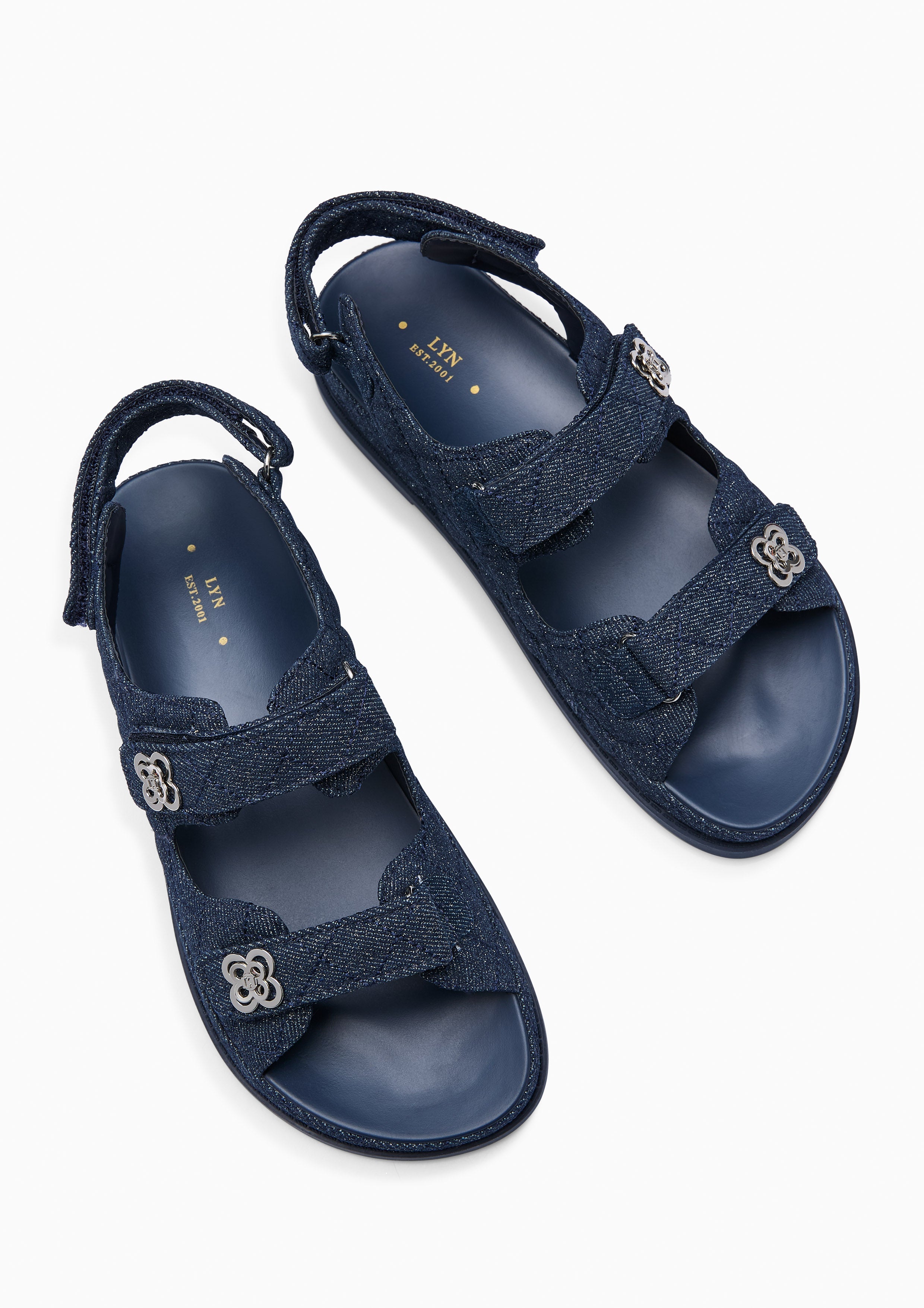 Lexi Flower Quilt Glitter Flats And Sandals - Glitter Blue