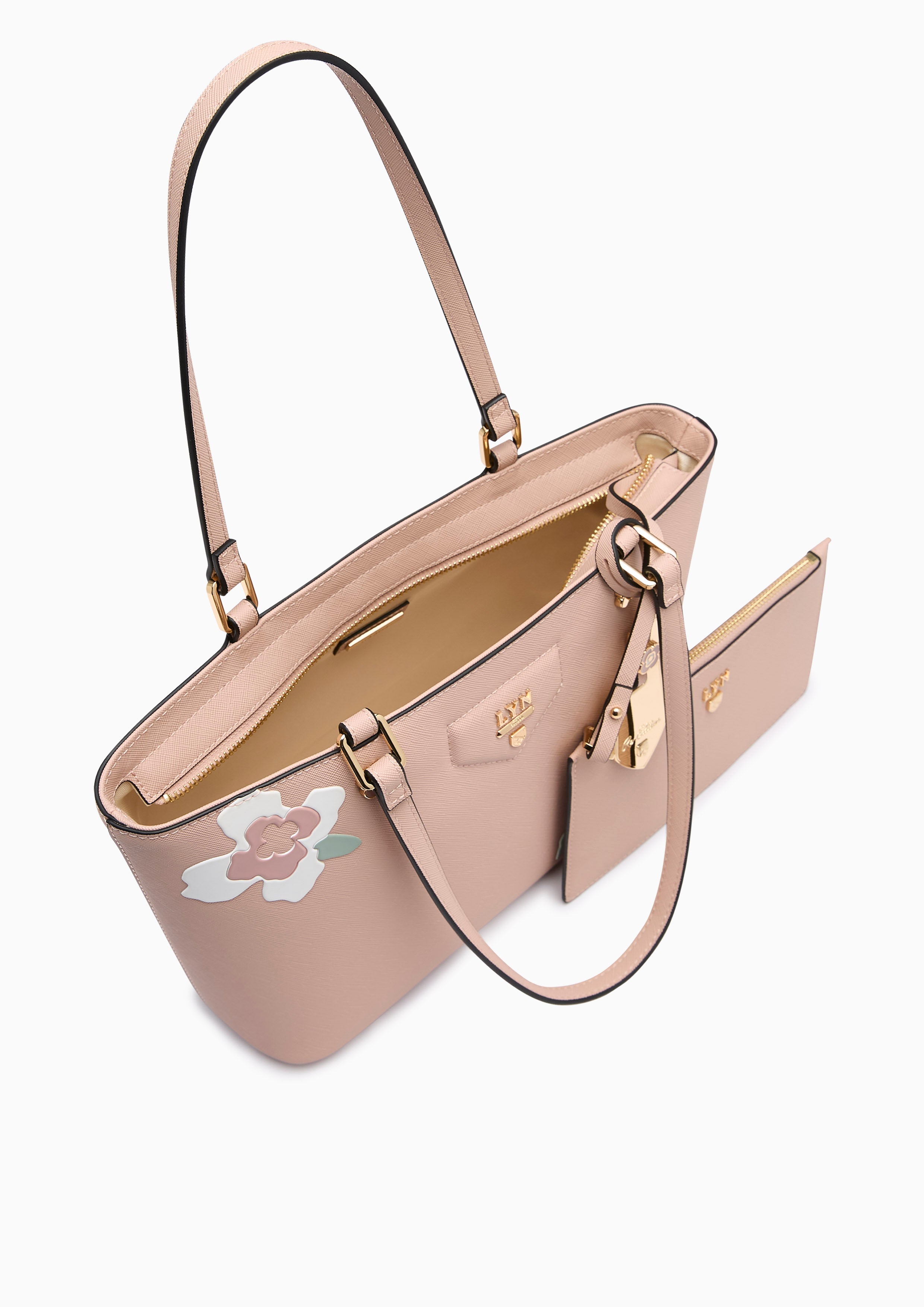 Poppy Print Carina  M Tote Bag - Printed Nude