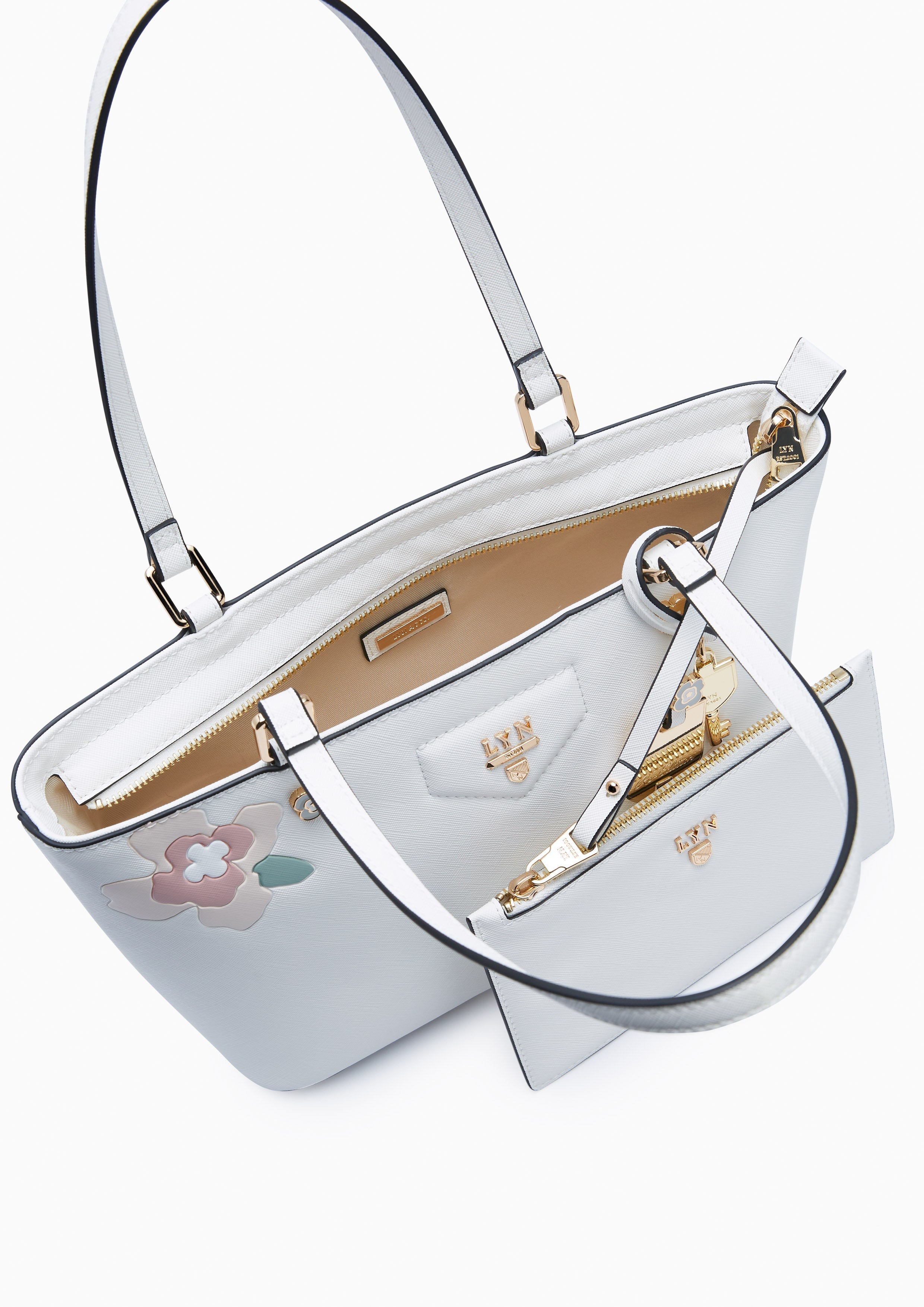 Poppy Print Carina  M Tote Bag - Printed White