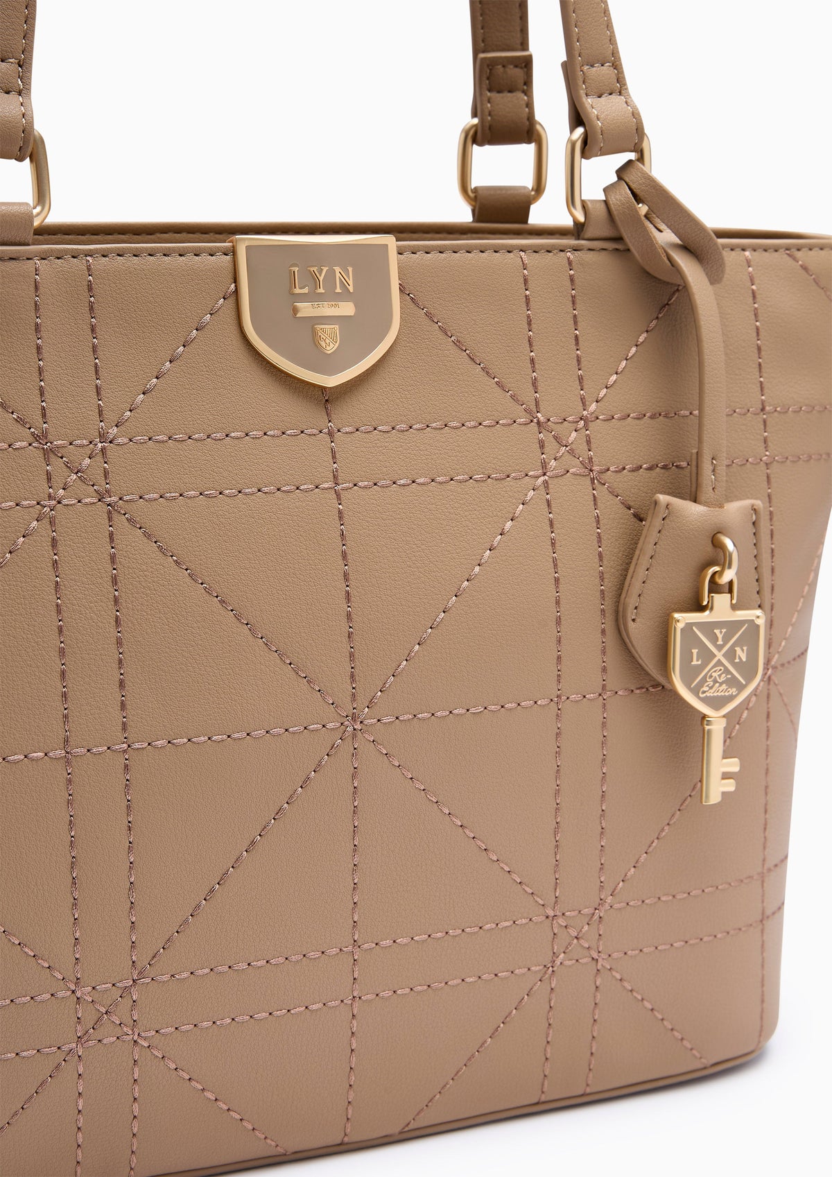 Re-Edit Grids  M Tote Bag - Dark Beige