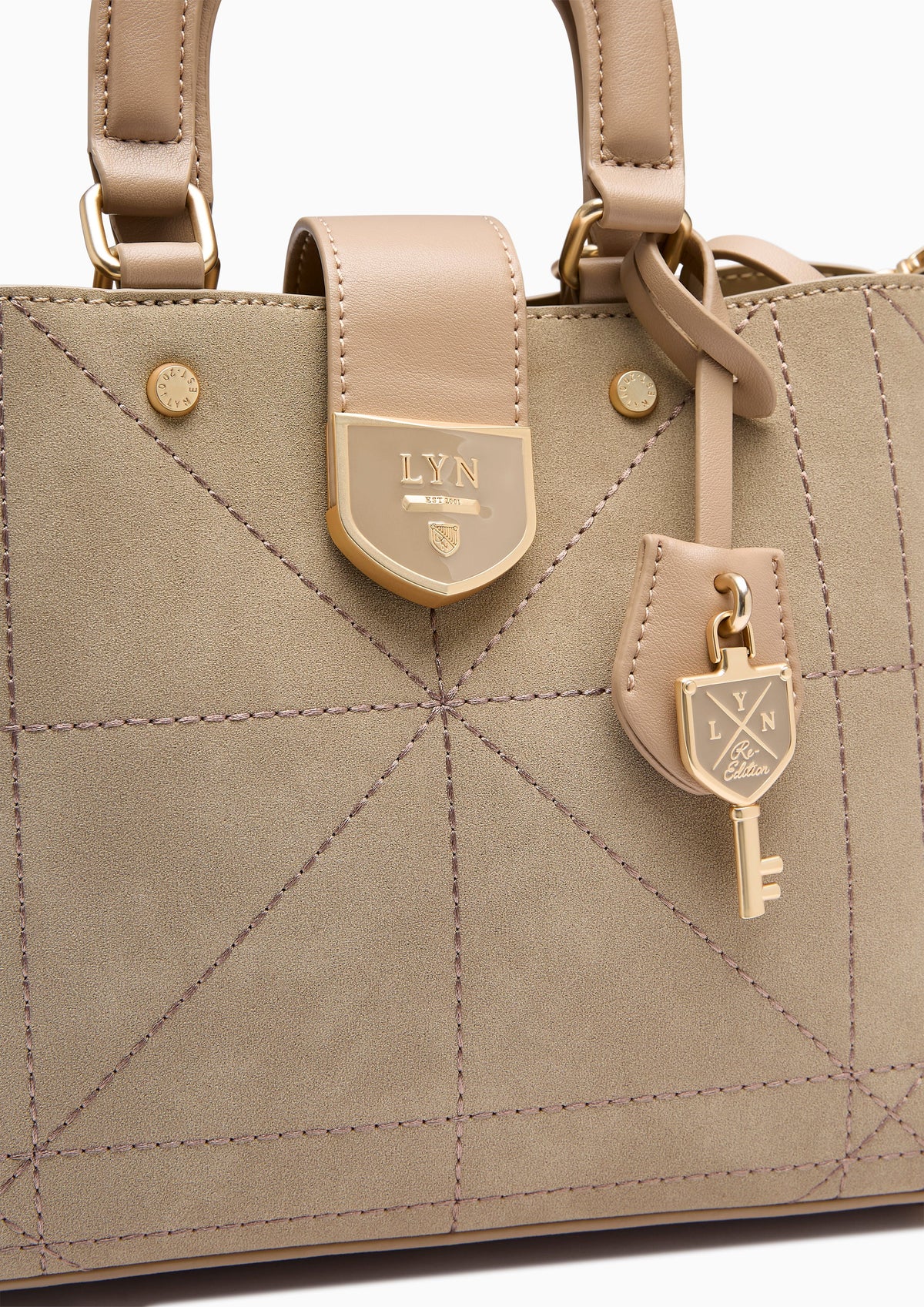 Re-Edit Athena Grid  L Crossbody Bag - Light Beige