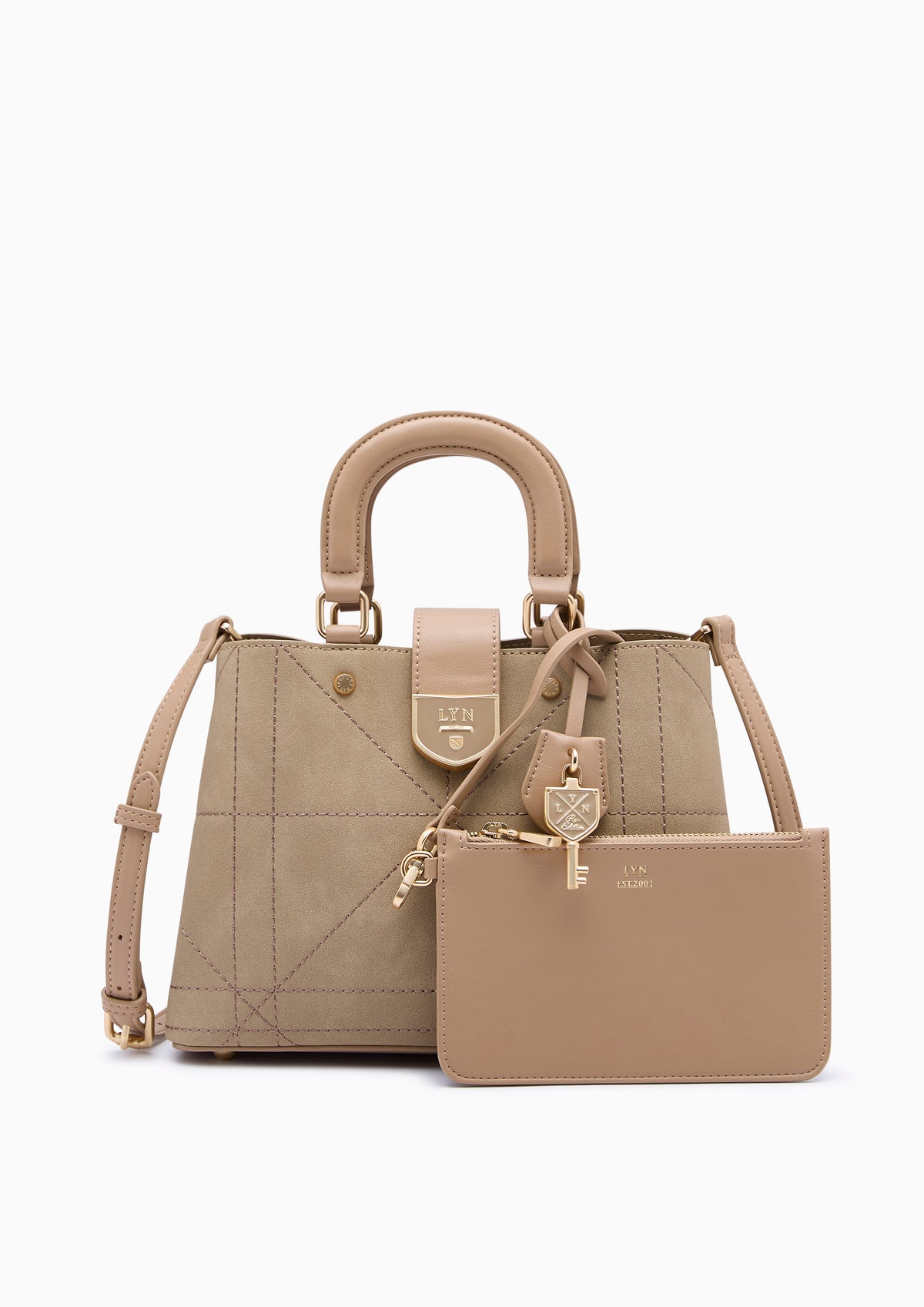 Re-Edit Athena Grid  L Crossbody Bag - Light Beige