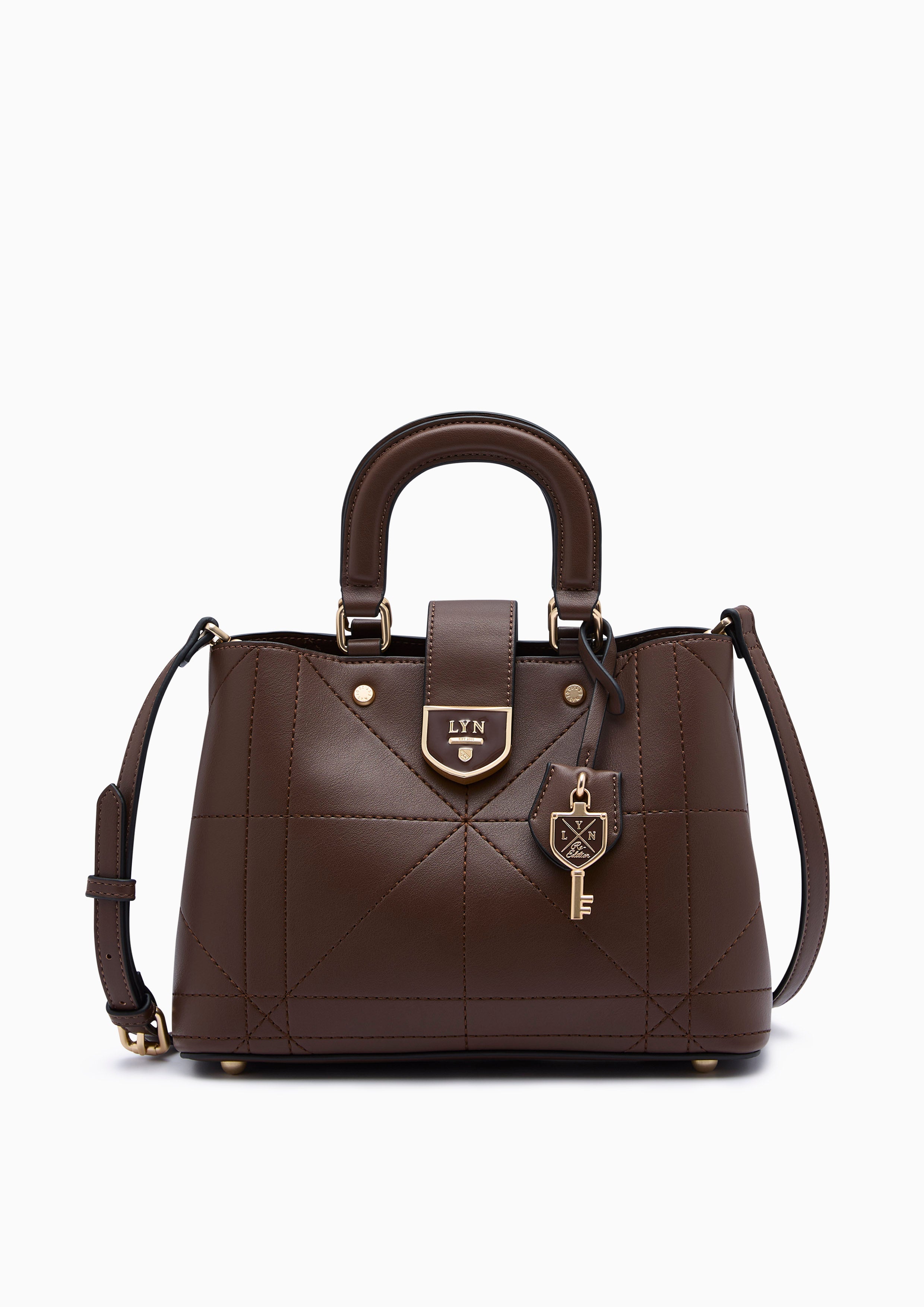 Re-Edit Athena Grid  L Crossbody Bag - Dark Brown