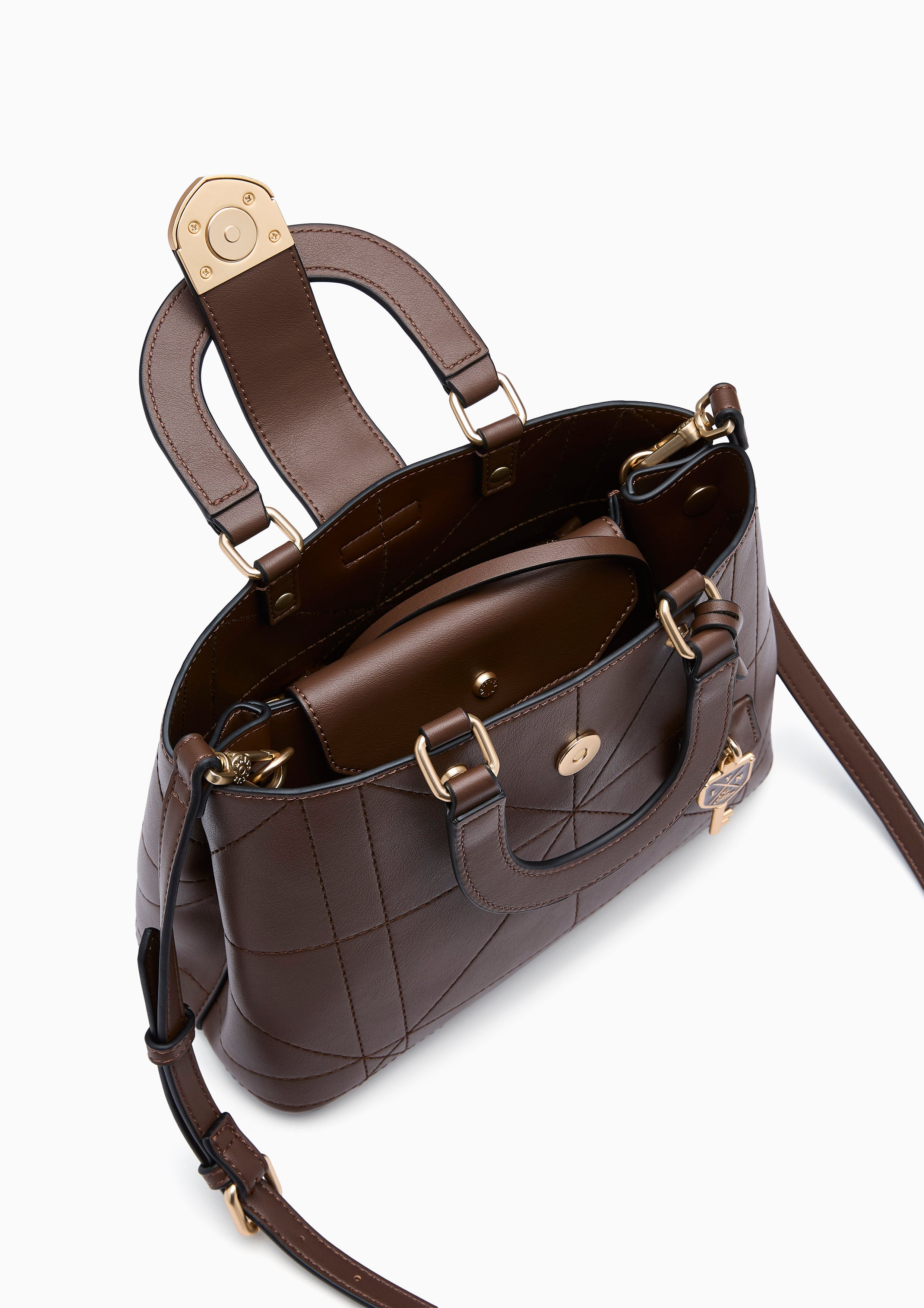 Re-Edit Athena Grid  L Crossbody Bag - Dark Brown