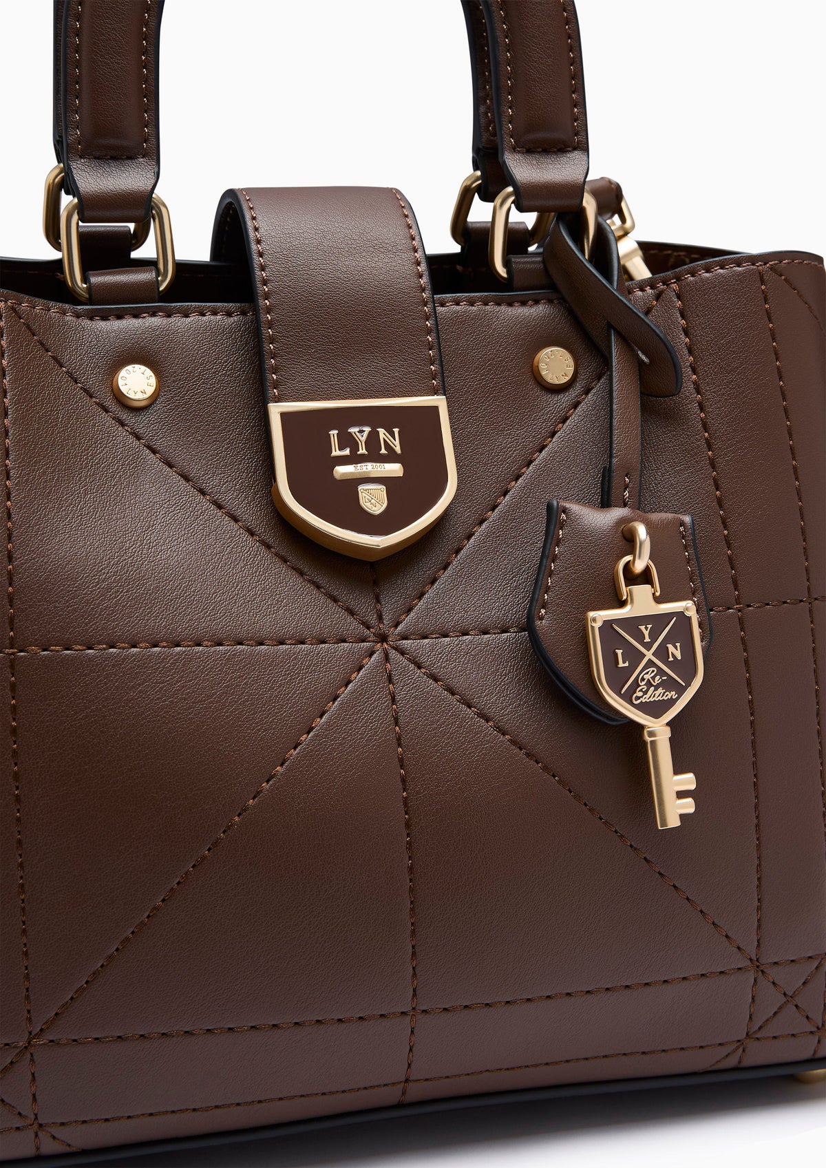Re-Edit Athena Grid  L Crossbody Bag - Dark Brown