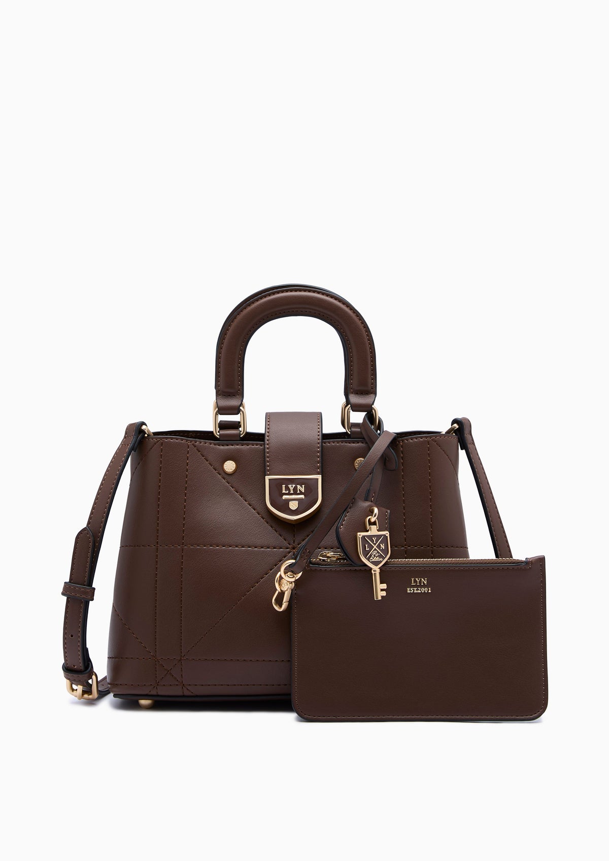 Re-Edit Athena Grid  L Crossbody Bag - Dark Brown