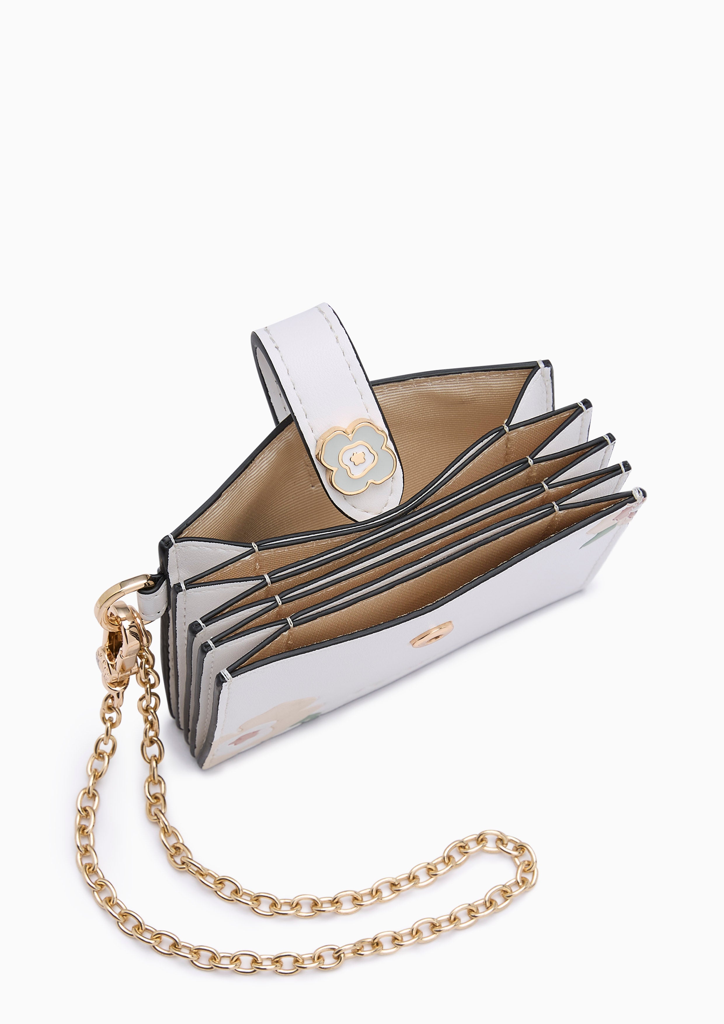 Poppy Card Holder Wallet On Chain - Printed White